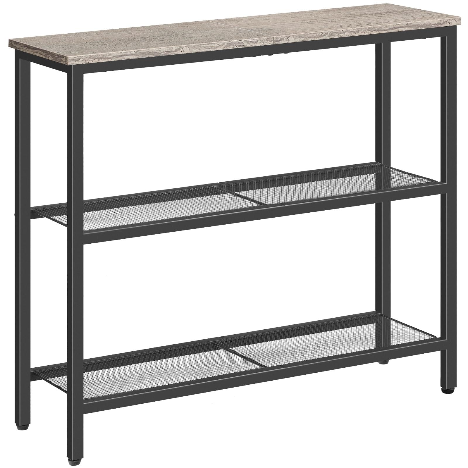 Slickblue 3 Tier Industrial Greige Wood Top Side Table with Two Mesh ...