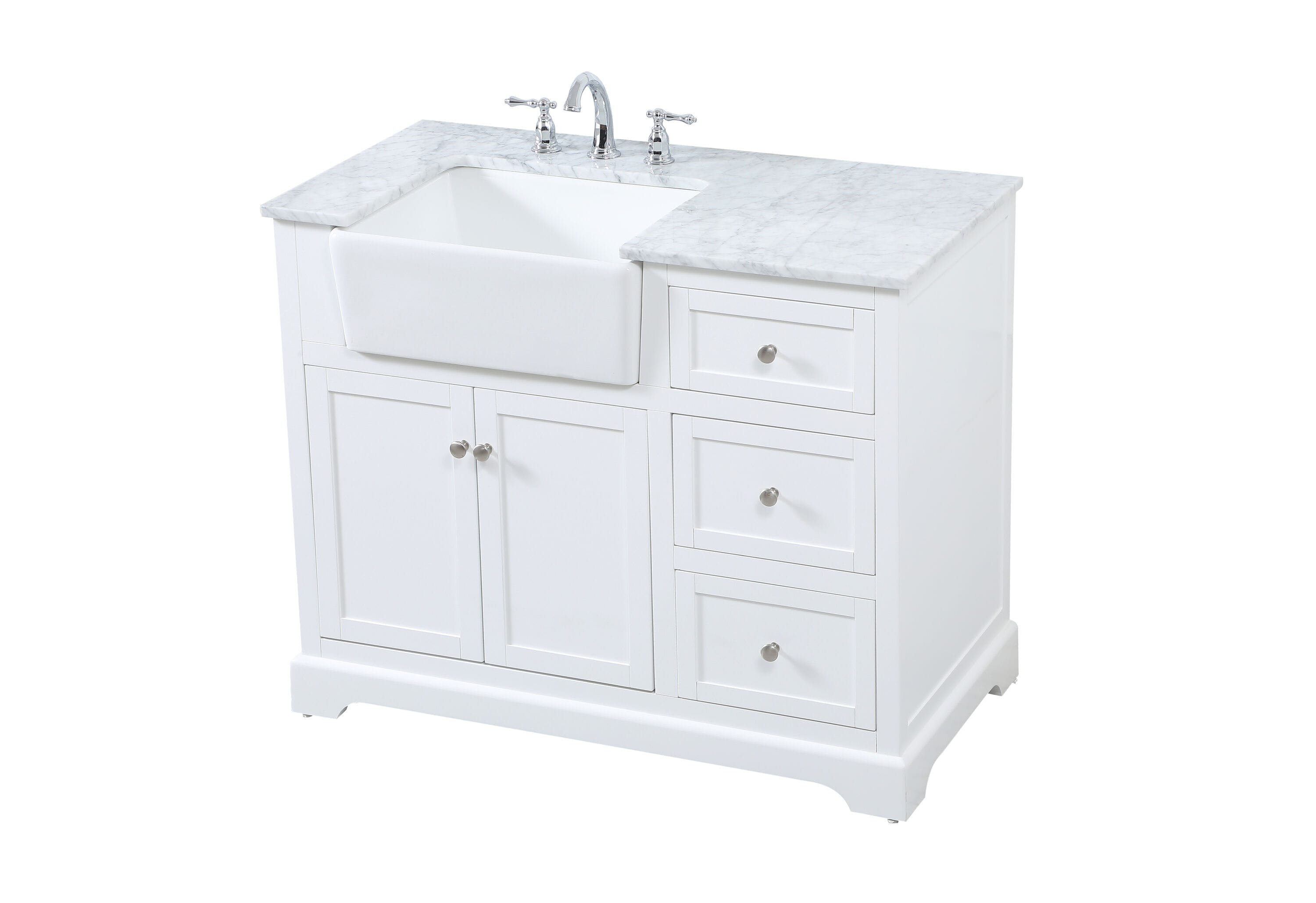 White Solid Wood and MDF Single Bathroom Vanity with Carrara Marble Top