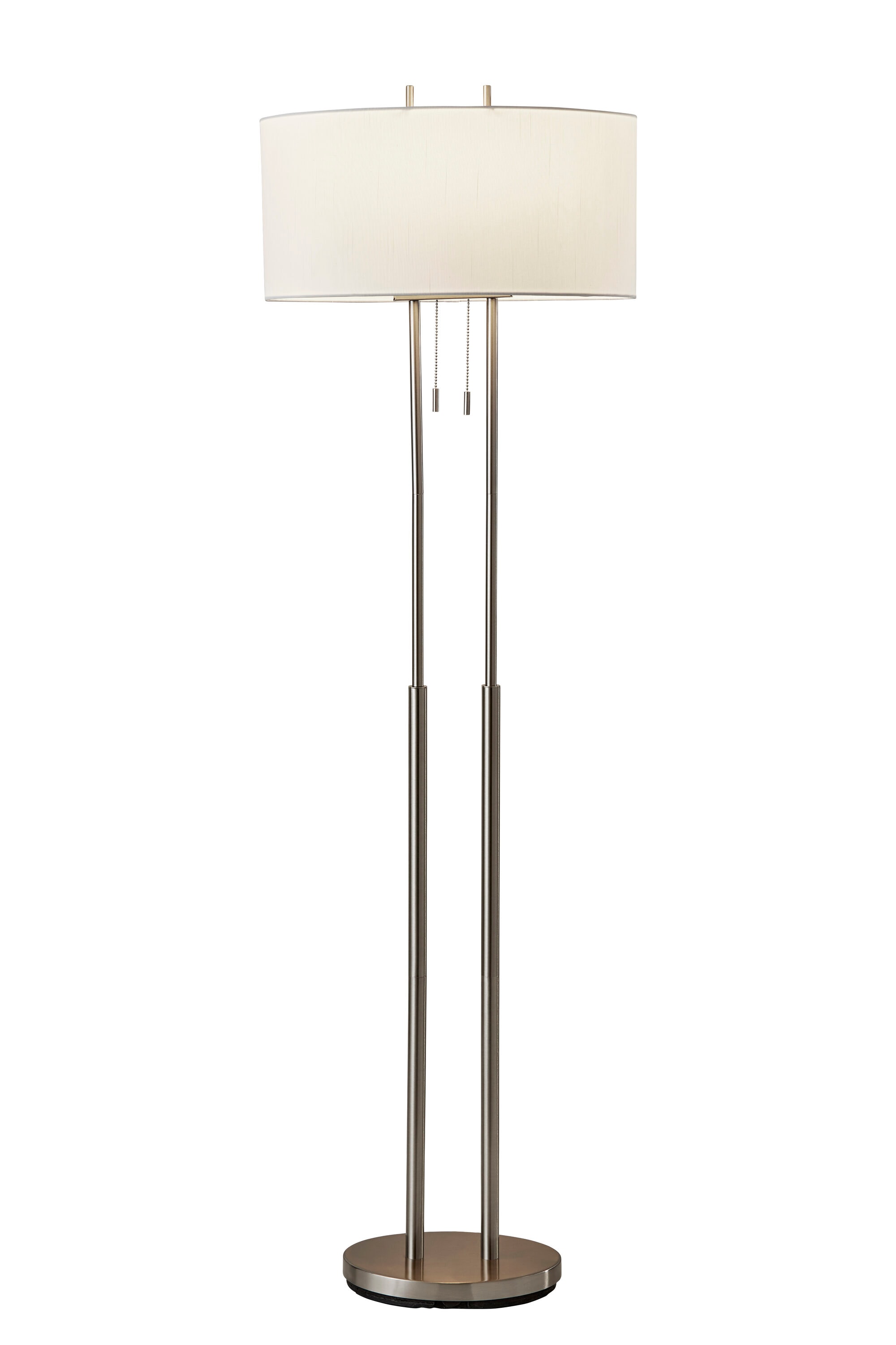 Adjustable Brushed Steel Floor Lamp with Ivory Silk Shade