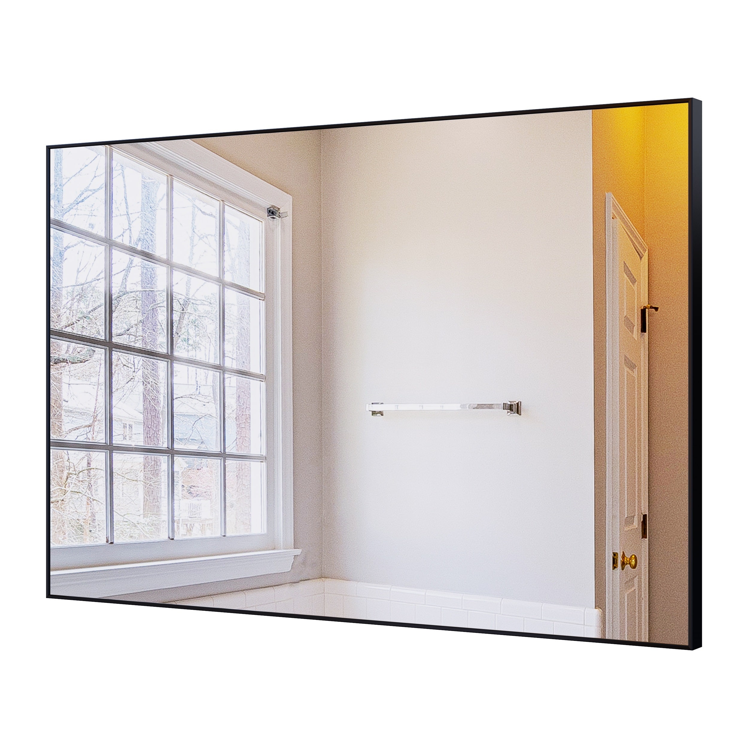 LIVACA 36 inch x 24 inch Black Aluminum Frame Bathroom Mirror with Explosion-Proof Glass for Vertical or Horizontal Hanging