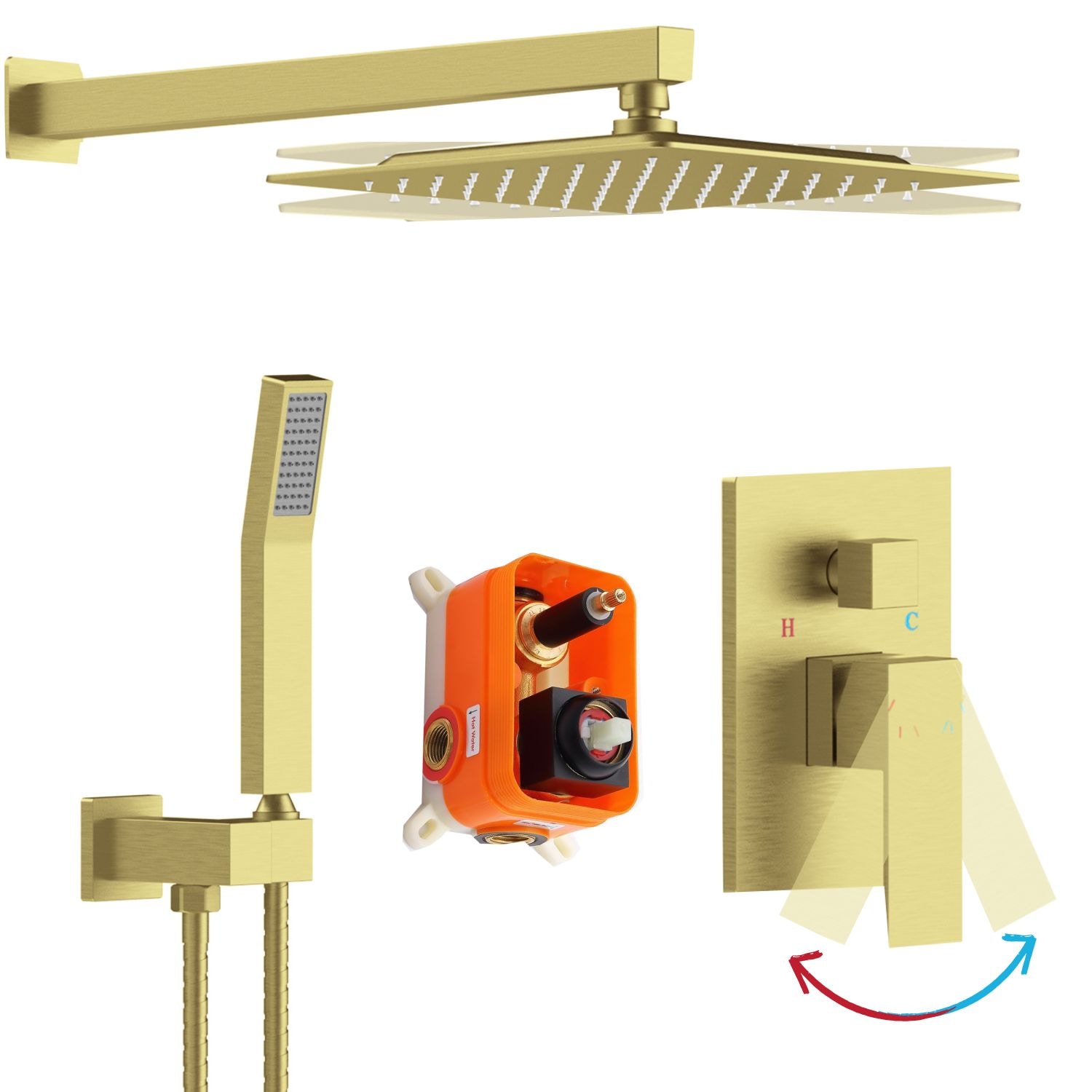 waterpar WPLO-SH10 Gold 10-Inches Dual Head Built-In Shower Faucet System with ( Ceramic Disc Valve Included )