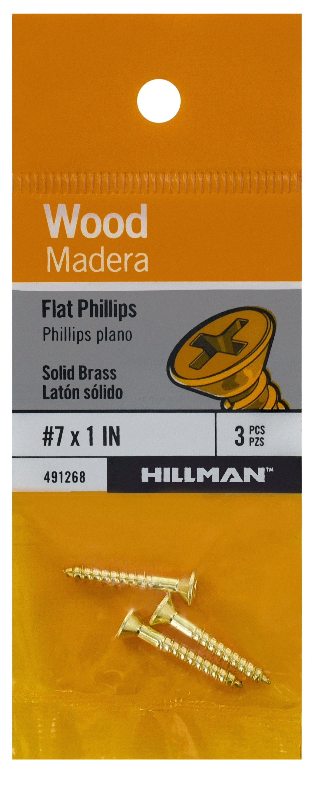 Hillman 491268 #7 x 1-in Brass Interior Wood screws ( 3 -Per Box )