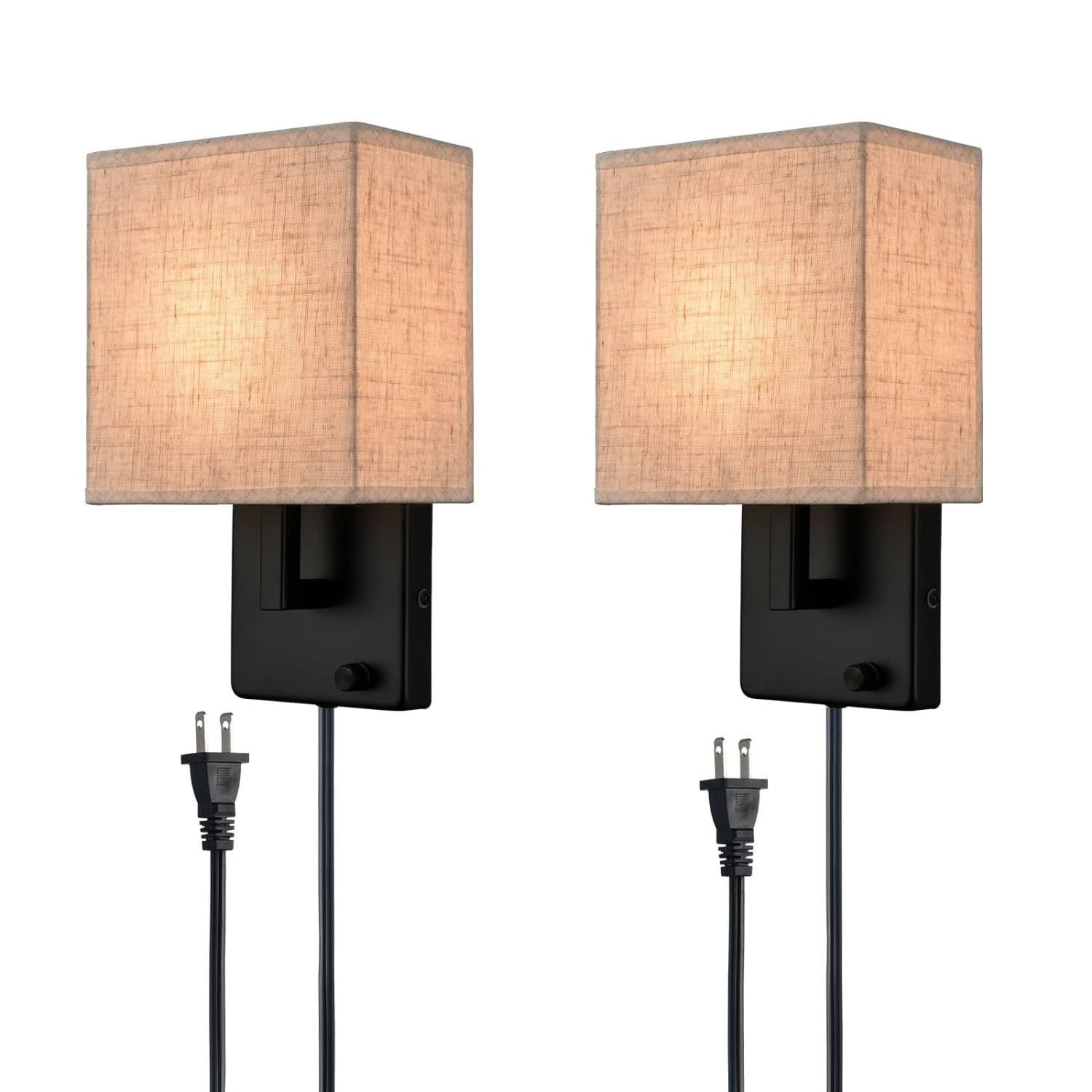 Claxy YO-T3115BU-BK-C-2 Fabric 7-in W 2 -Light Polished Black Mid-century Wall Sconce