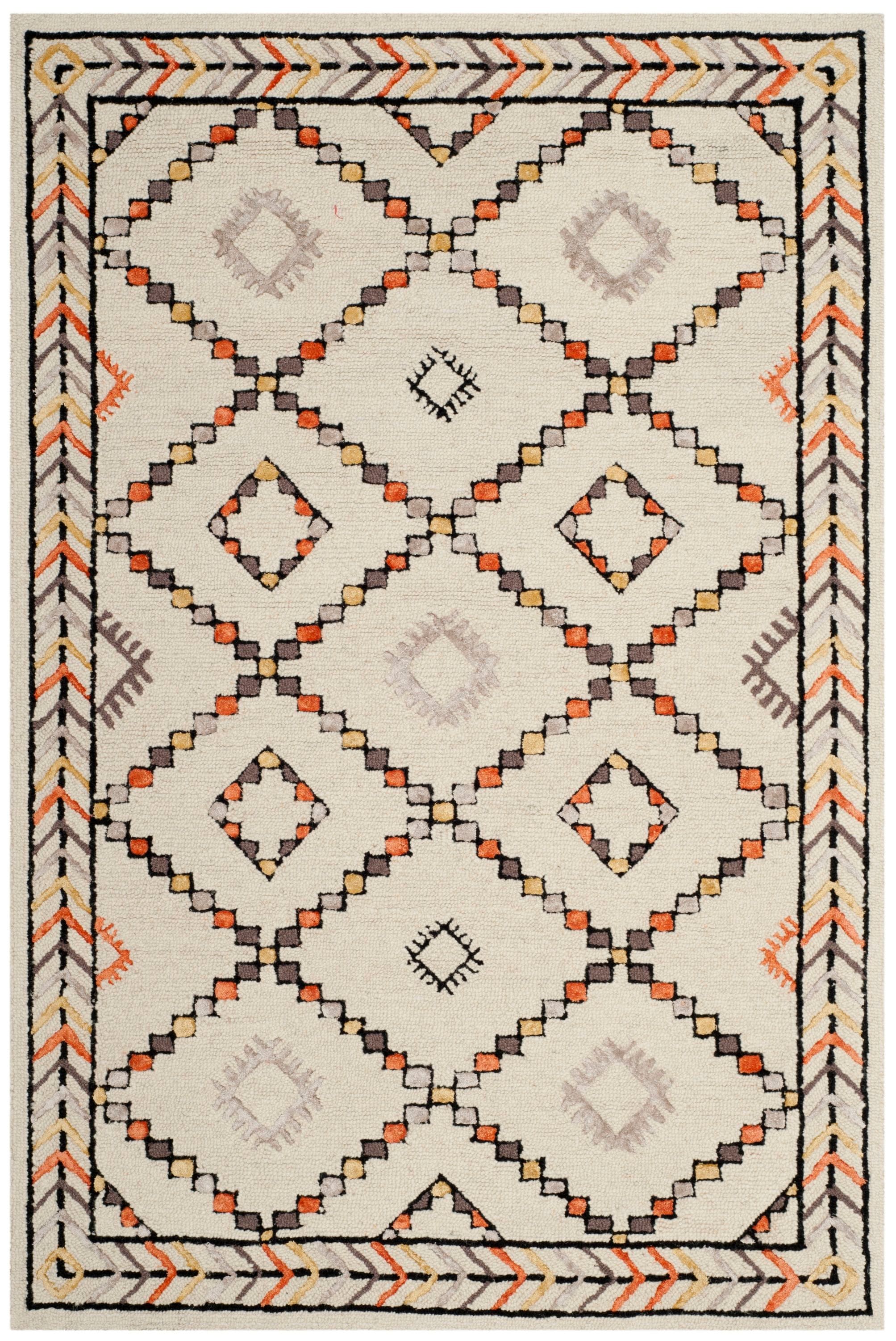 Ivory and Multi 4' x 6' Hand Tufted Wool Viscose Rug