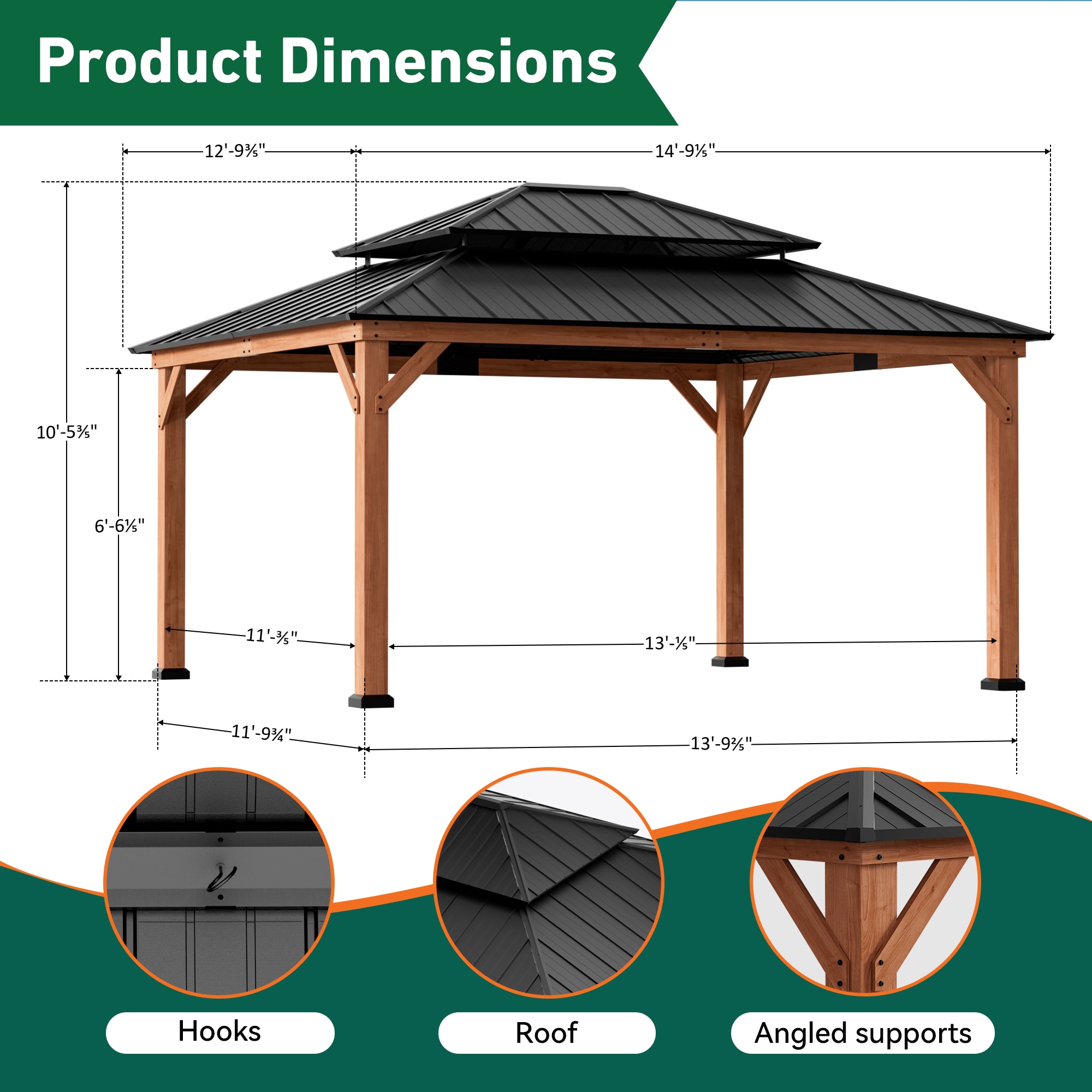 ELEVATE OUTDOORS IG10600013-1315MP Wood-Resin-Gazebos - View #3