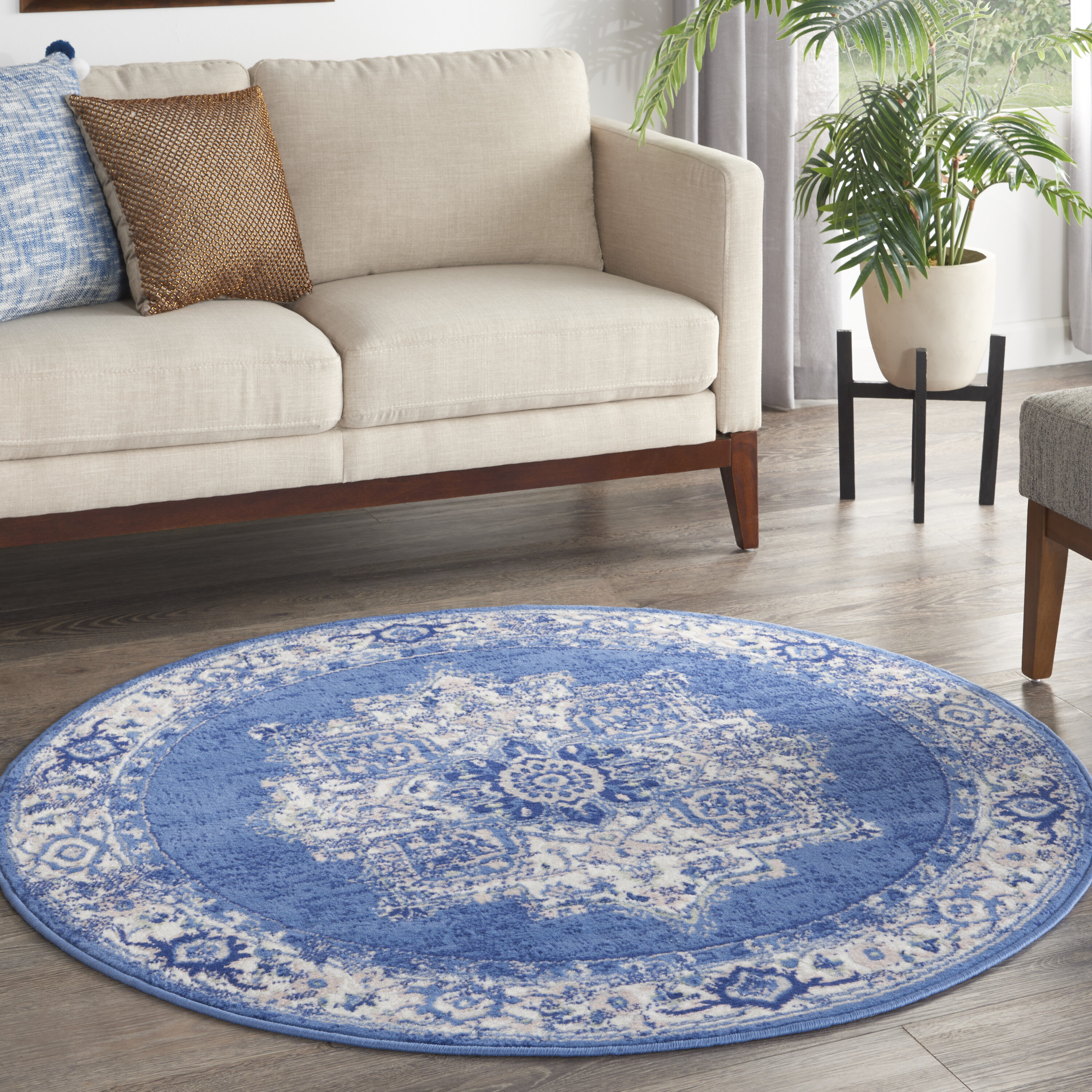 Nourison 99446831613 Whimsicle 5 x 5 (ft) Loomed Polypropylene Navy Round Indoor Medallion Area rug