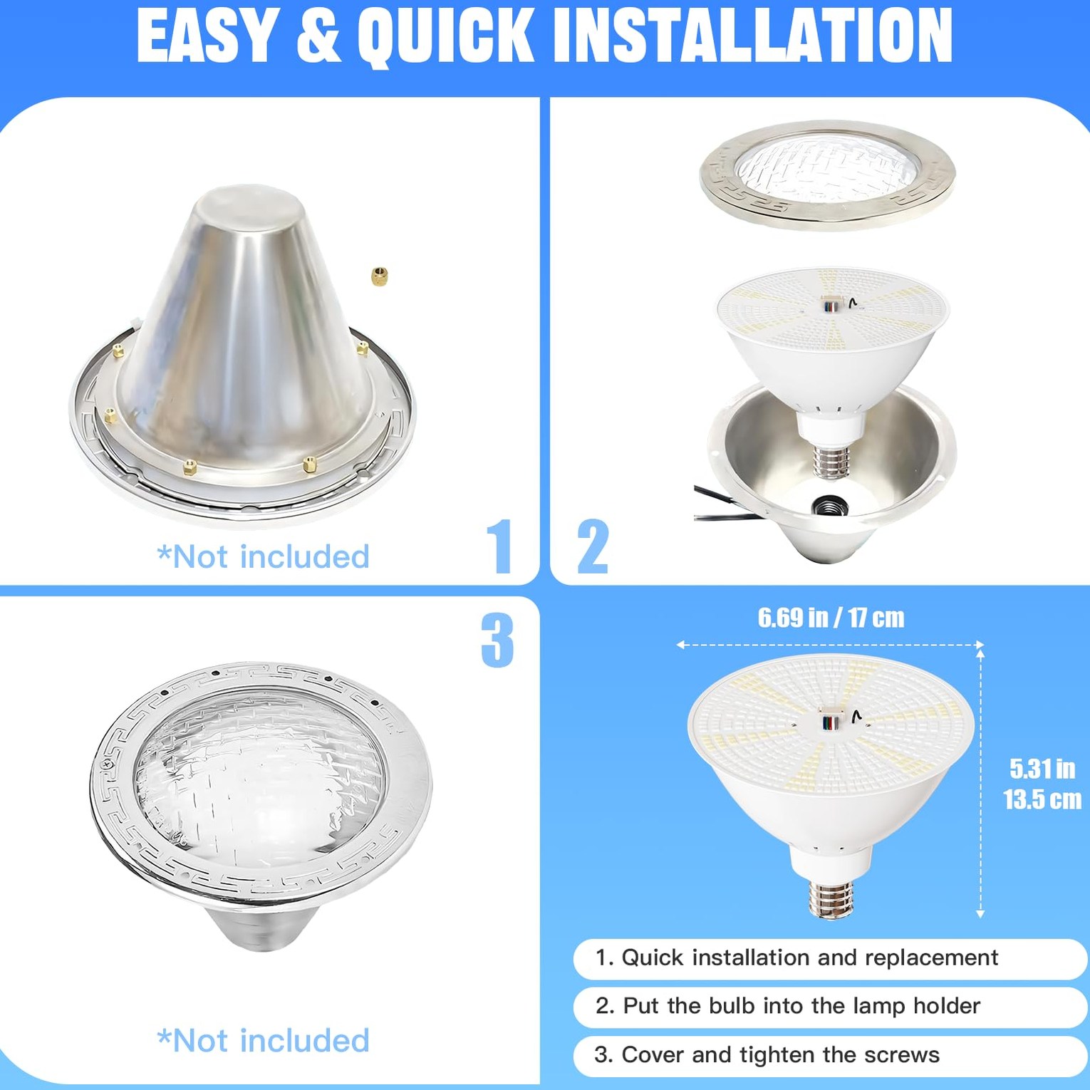IUEST LED Pool Light Bulb for Inground and Above Ground Pools 35W 6500K ...
