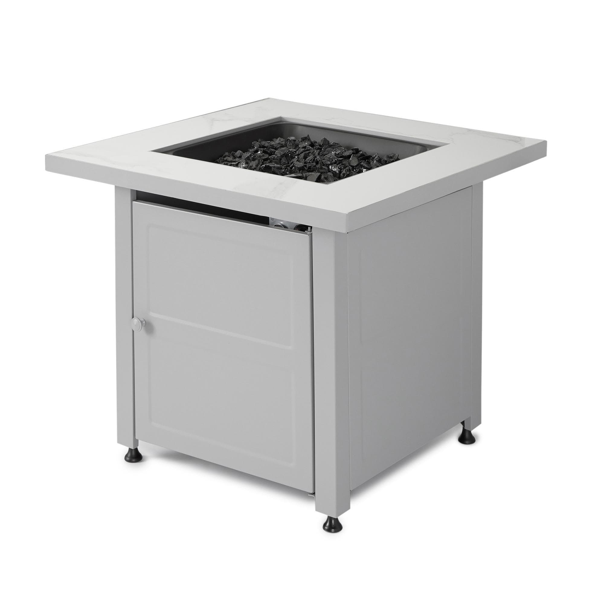 Endless Summer 136457 30-in W Silver Portable Faux stone Square Tabletop Liquid propane Fire table