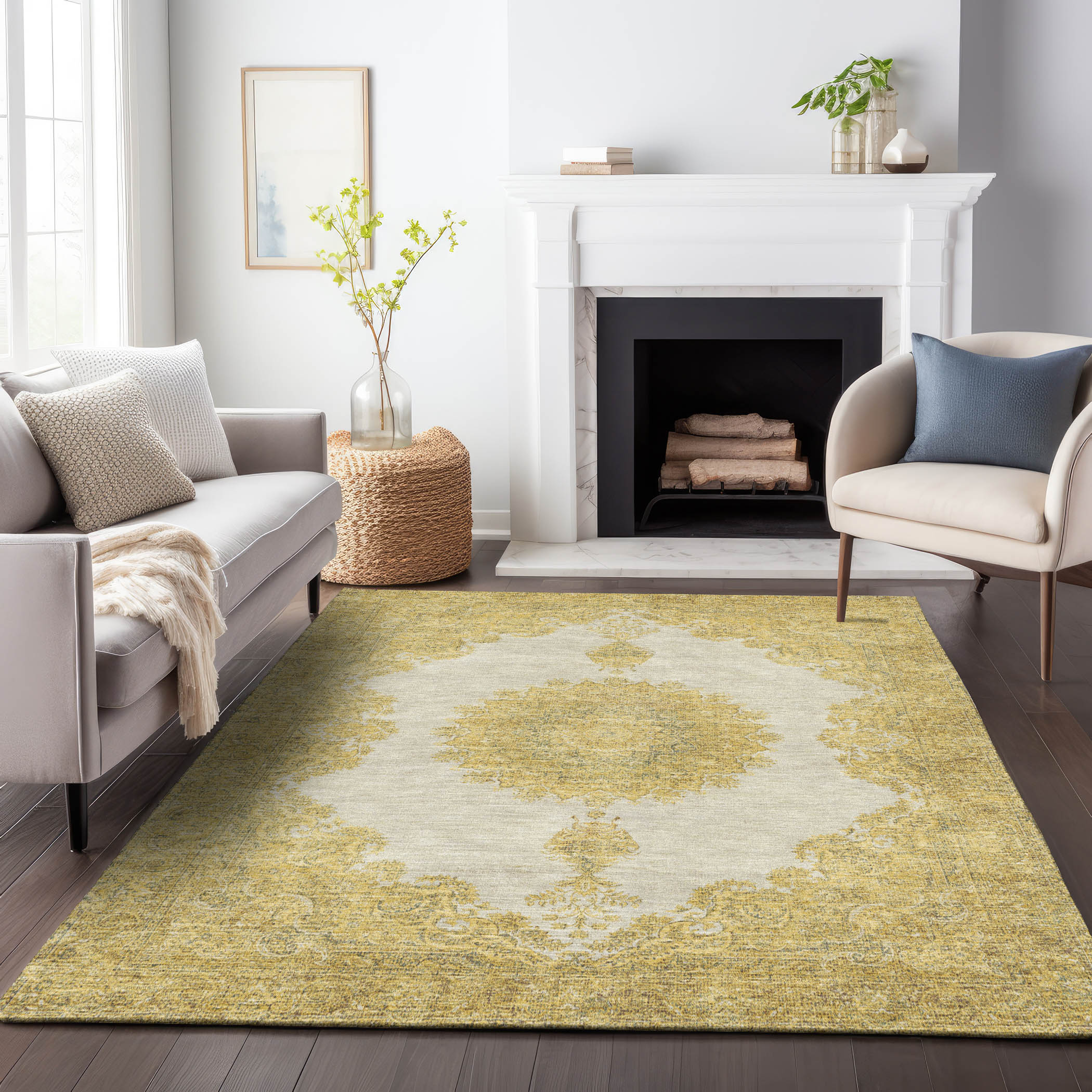 Addison Rugs ACN1003GO8X10 Chantille ACN1003GO 8 x 10 (ft) Polyester Gold Rectangular Indoor/Outdoor Geometric Machine washable Area rug