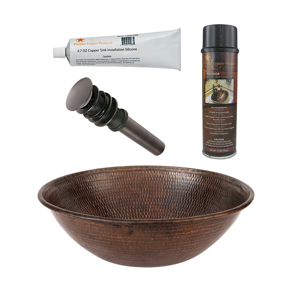 PREMIER COPPER PRODUCTS Copper 15-in Vessel Round Rustic Oil Rubbed Bronze Bathroom Sink with Drain Included