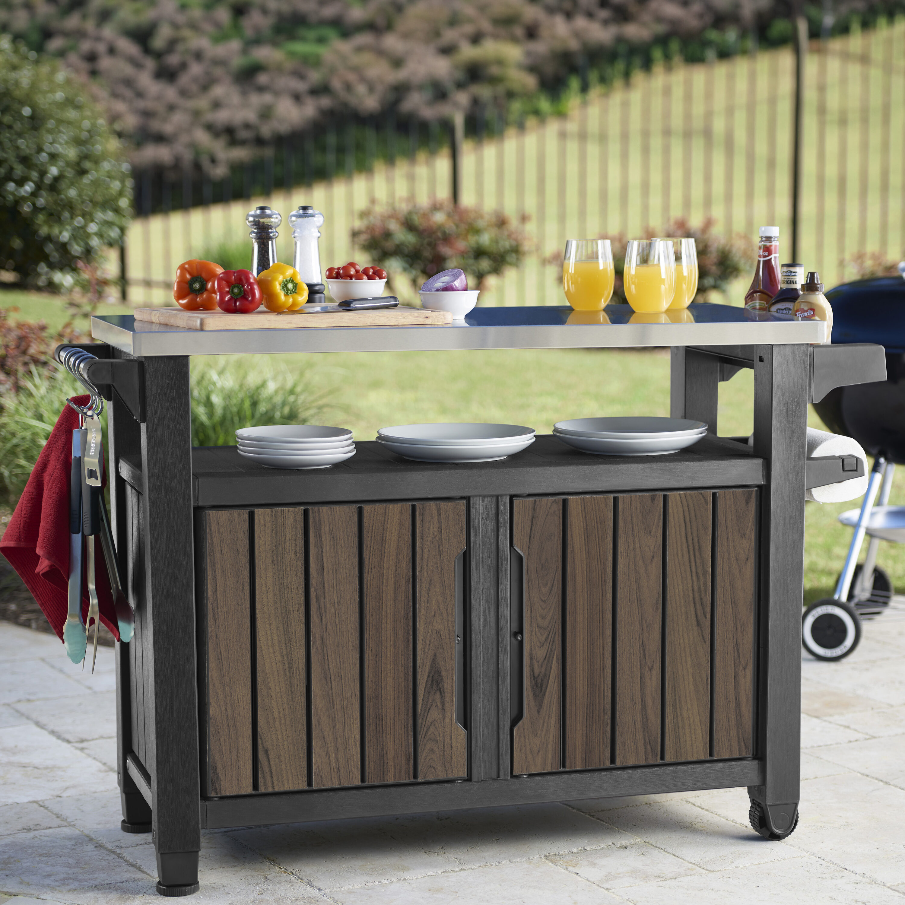 Keter Signature Unity XL Kitchen Cart with Storage Rosewood Resin