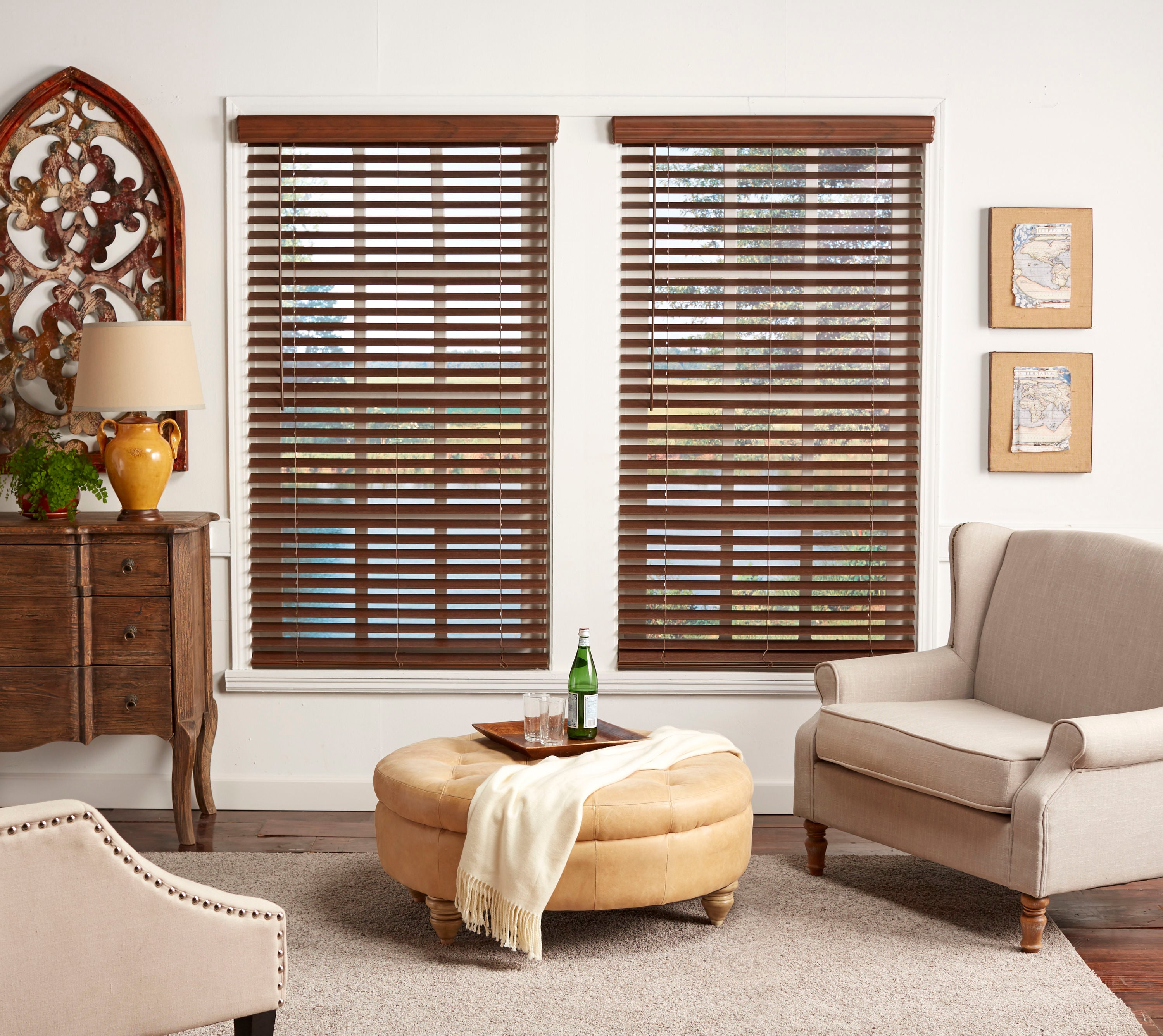 allen + roth 2-in Slat Width Cordless Dark Walnut Faux Wood Room ...