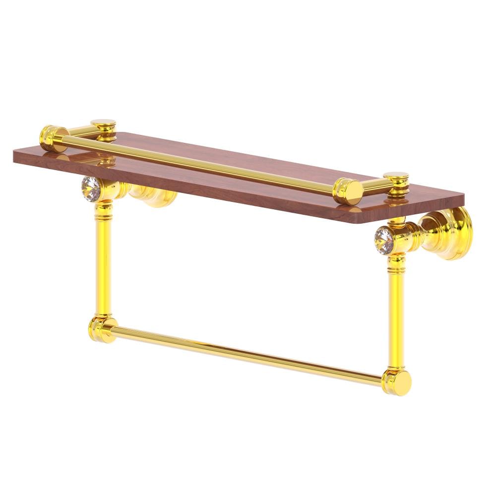 Allied Brass CC-1-16-TB-GL-IW-PB Carolina Crystal Polished Brass Wall mount Bathroom Shelf ( 16-in x 7.4-in x 5-in )