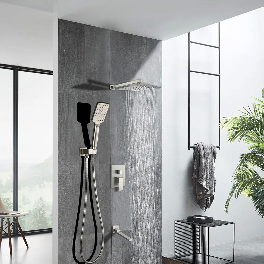 Topcraft TC-98103-10BN Brushed nickel 9.84-in Waterfall Built-In Shower Faucet System with 3-way Diverter Valve Included )