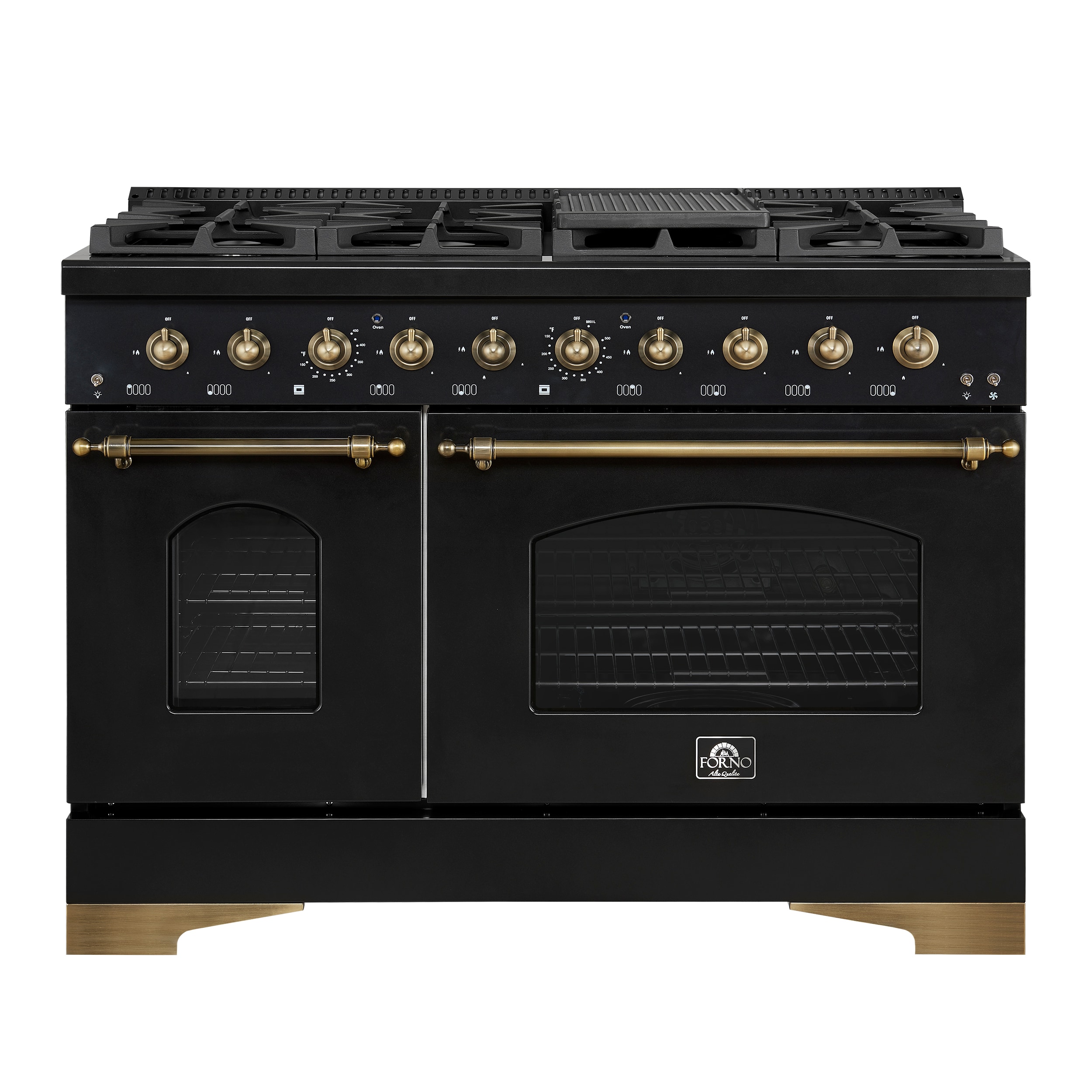 FORNO FFSGS6219-48BLK Antico 48-in 8 burners 3.5-cu ft / 2-cu ft Convection Oven Freestanding Double Oven Gas Range ( Black )