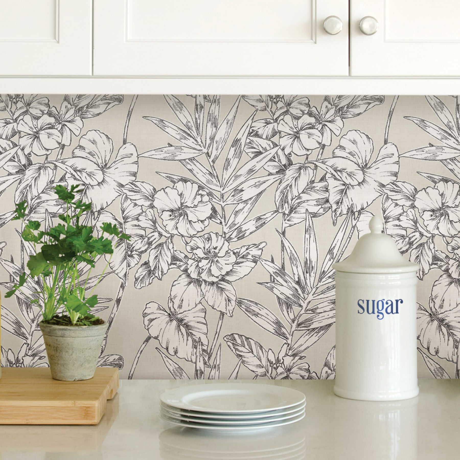 Grey Cayman Tropical Floral Peel and Stick Wallpaper