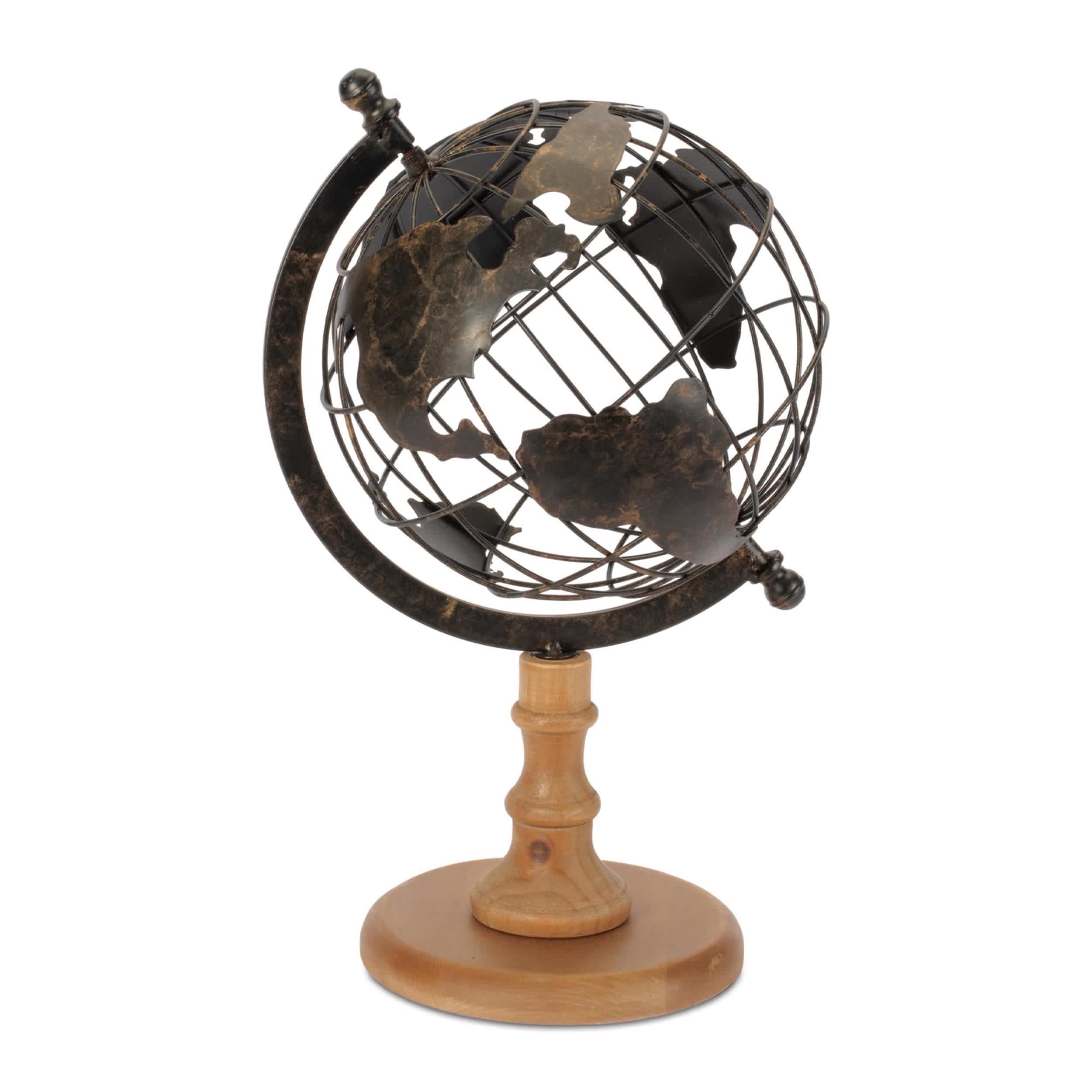 Melrose International - Iron Globe with Natural Wood Base 14.5 IN H