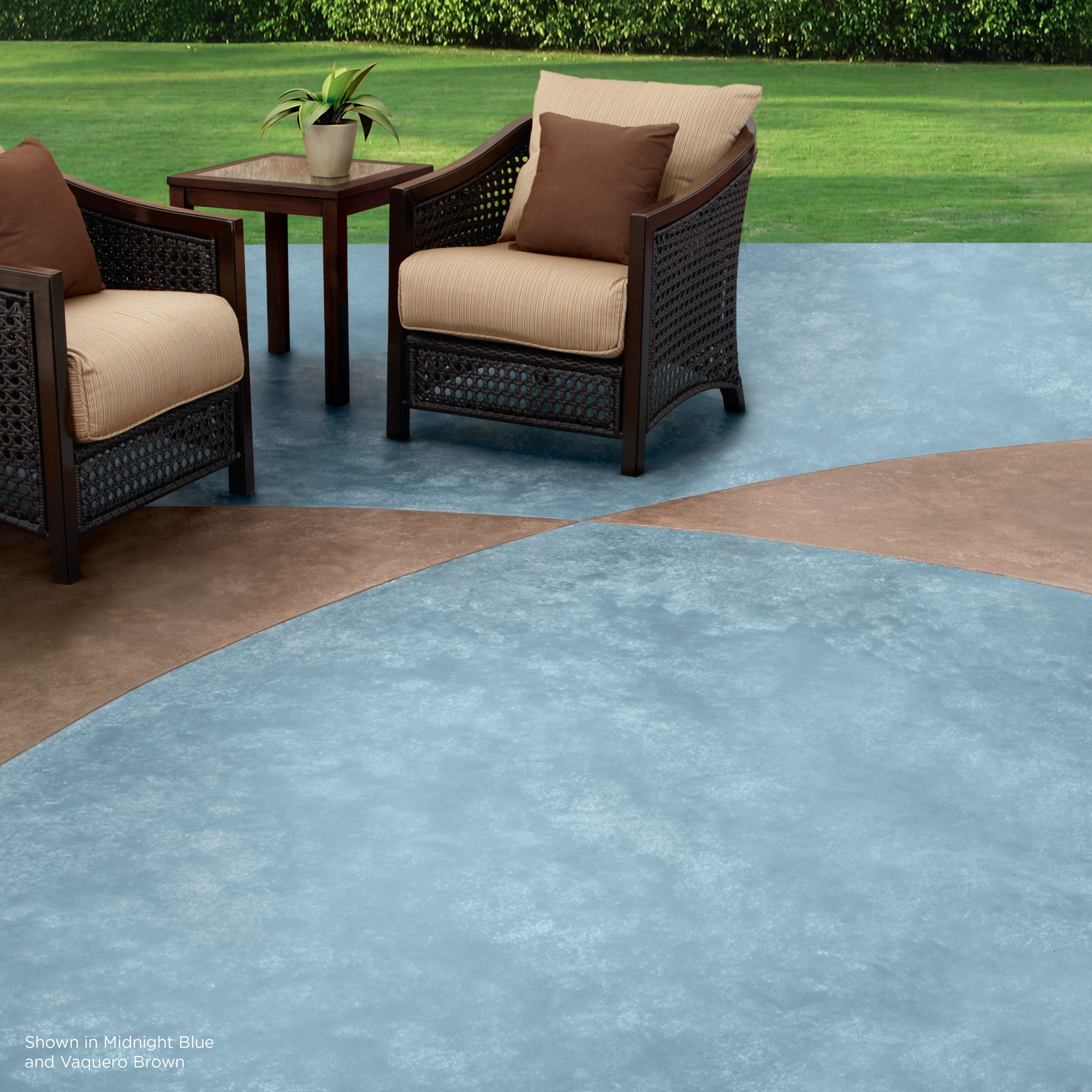 blue stained concrete patio
