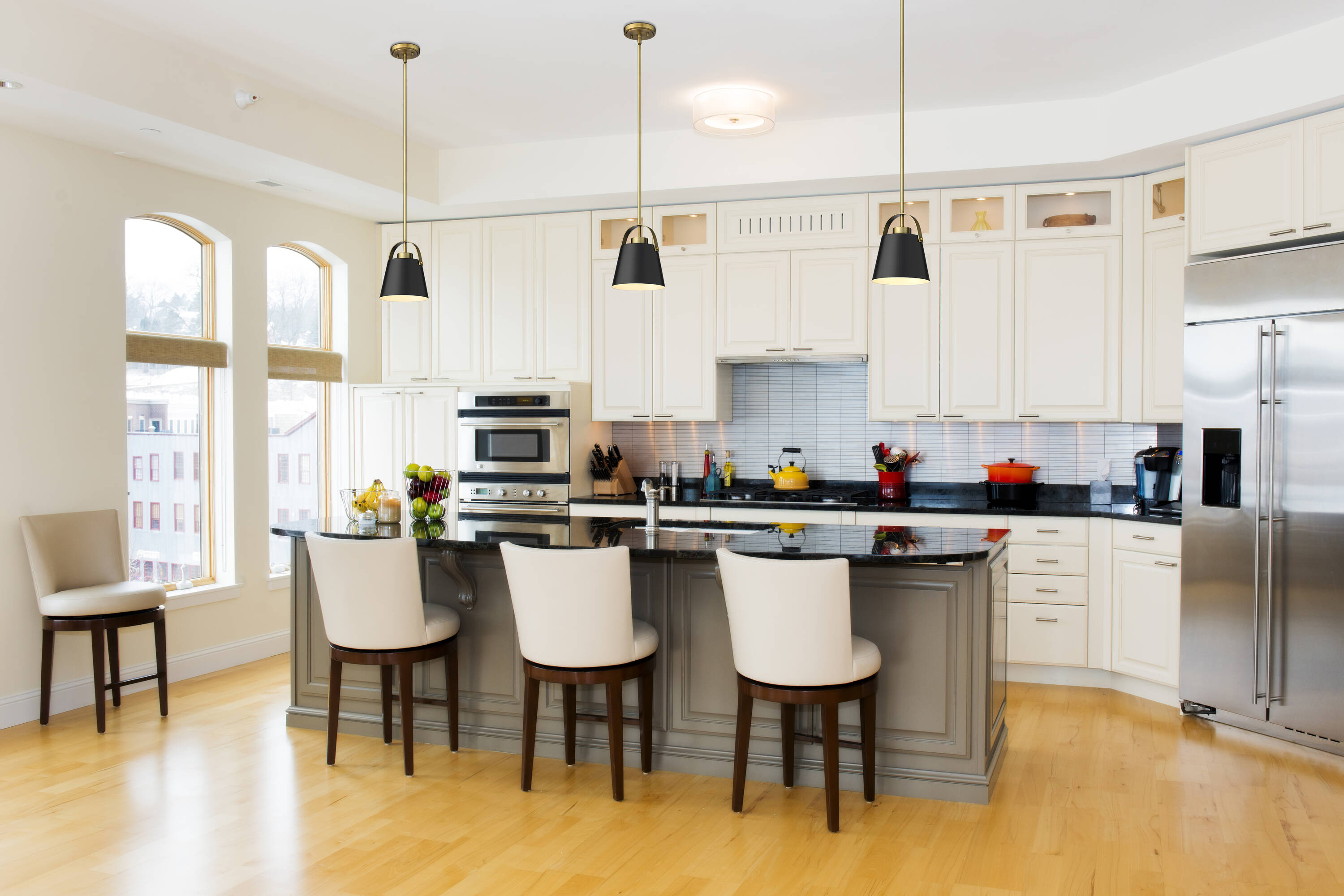 Contemporary Matte Black & Heritage Brass Mini Pendant Light