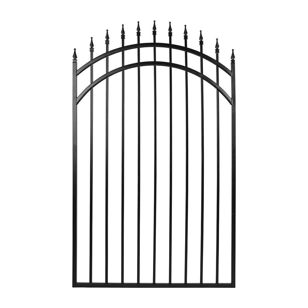 Nuvo Iron ITGA4568 6-ft H x 3-3/4-ft W Black powder-coated satin finish Galvanized steel Security Anti-sag Spaced picket Fence gate