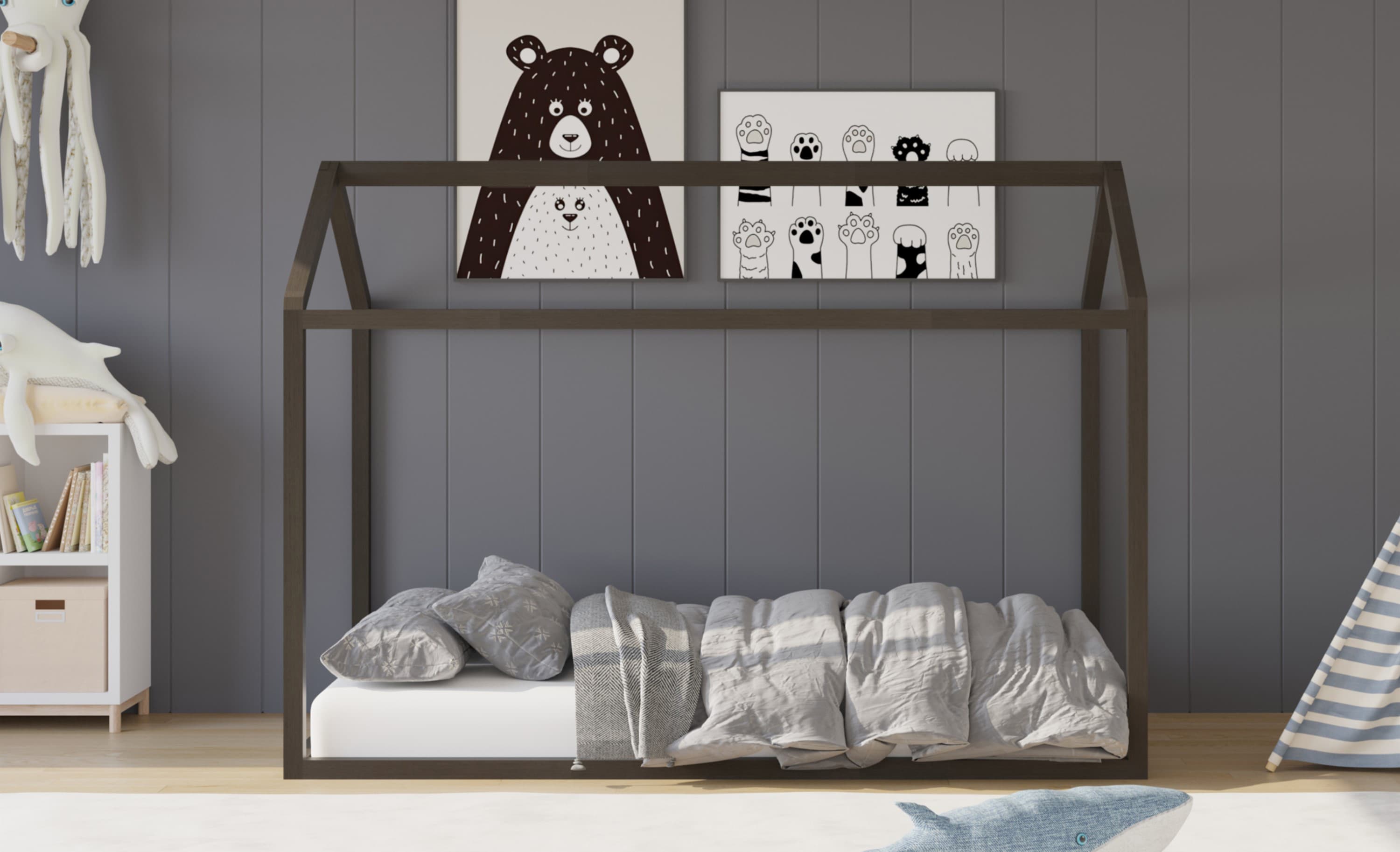 Home Design 80143-111 Perry Taupe Twin Wood Canopy Bed