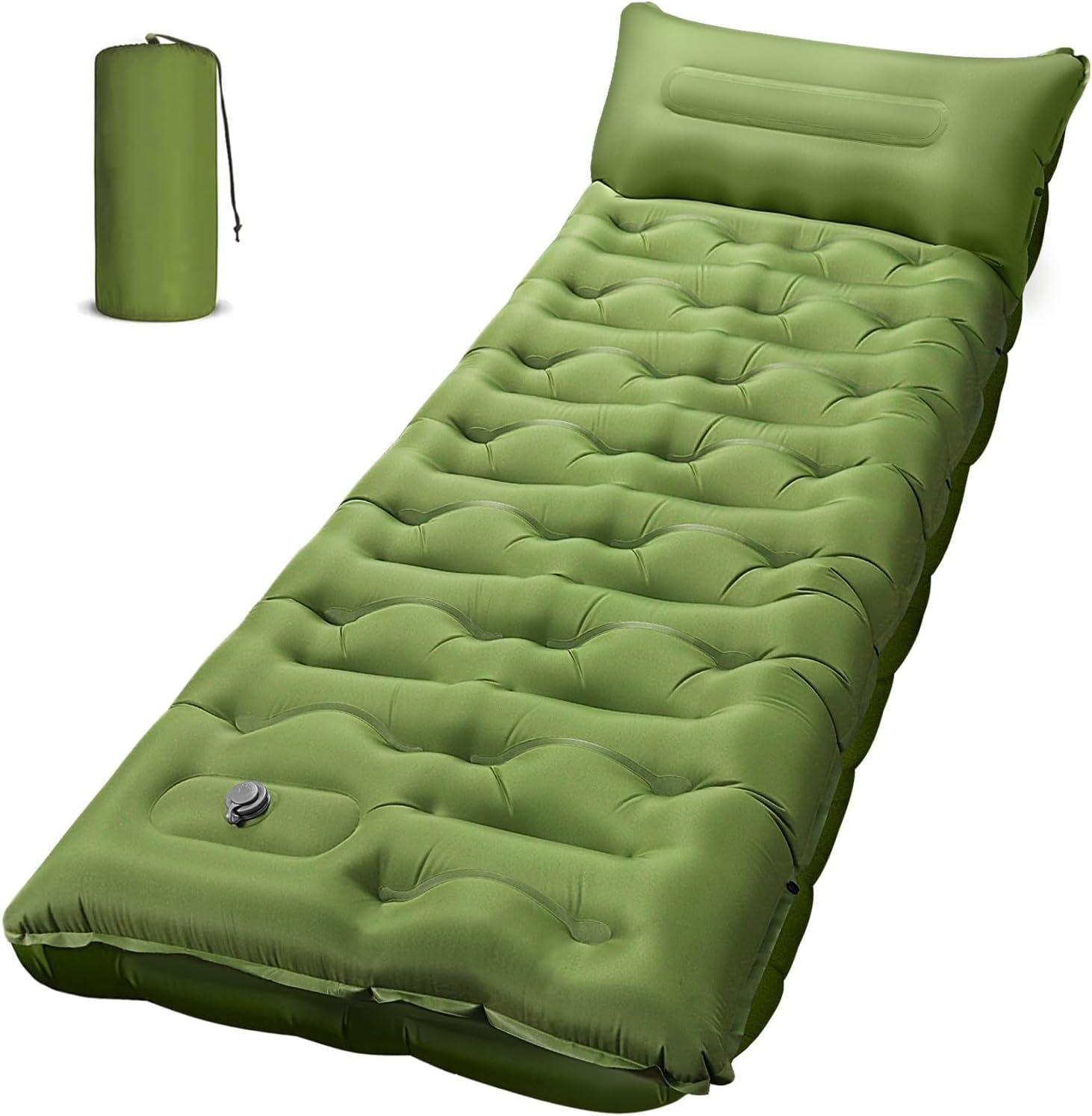 JUSHUA Camping Sleeping Pad Ultralight Camping Mat with Pillow Built-in Foot Pump 4Inches Thick Inflatable Sleeping Mat Compact for Backpacking Hiking Car Traveling Camp Tent