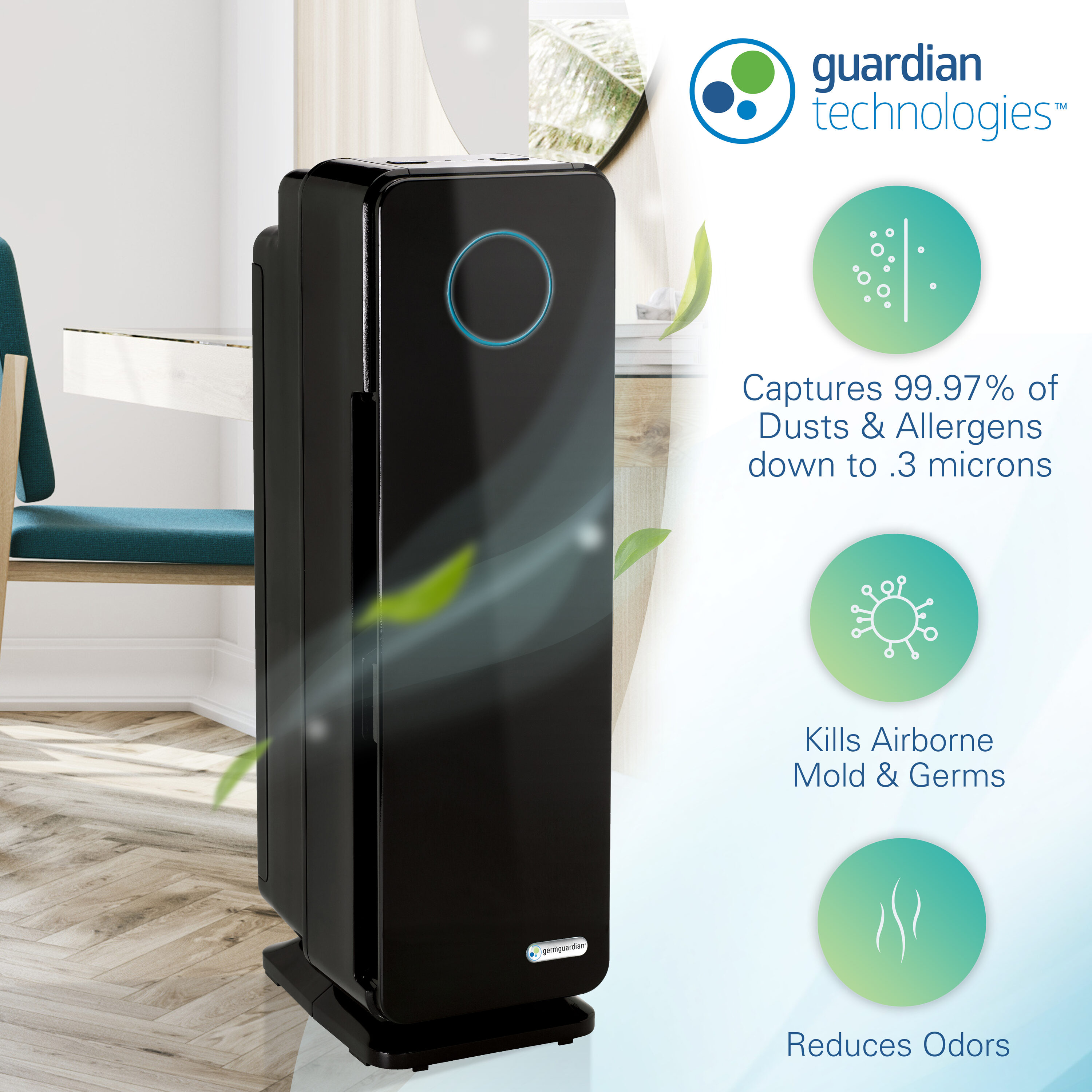 GermGuardian 3-Speed Black HEPA and Uv Air Purifier ENERGY STAR (Covers ...