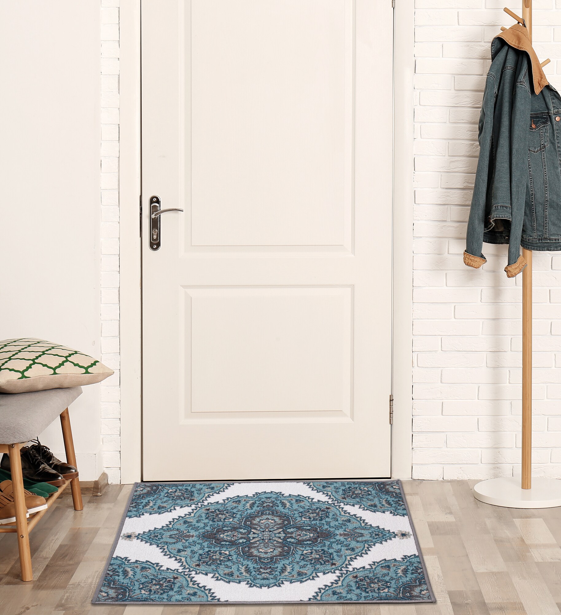 Ottomanson CLS8736-2X3 Classics 2 x 3 (ft) Loomed Nylon Off-White Damask Rectangular Indoor Medallion Oriental Area rug