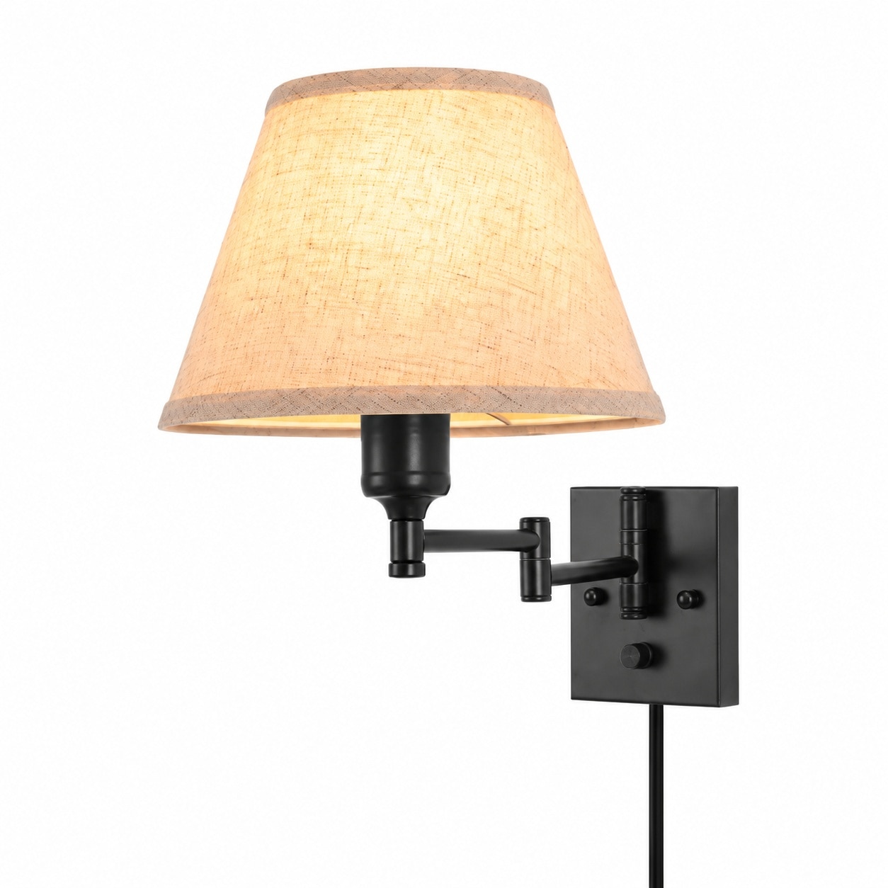 Aoibox  Swing Arm Wall Sconce Set with Remote 10 100 Dimming 2700 6500K Beige Fabric Shade Plug In or Hardwired 2 Pack