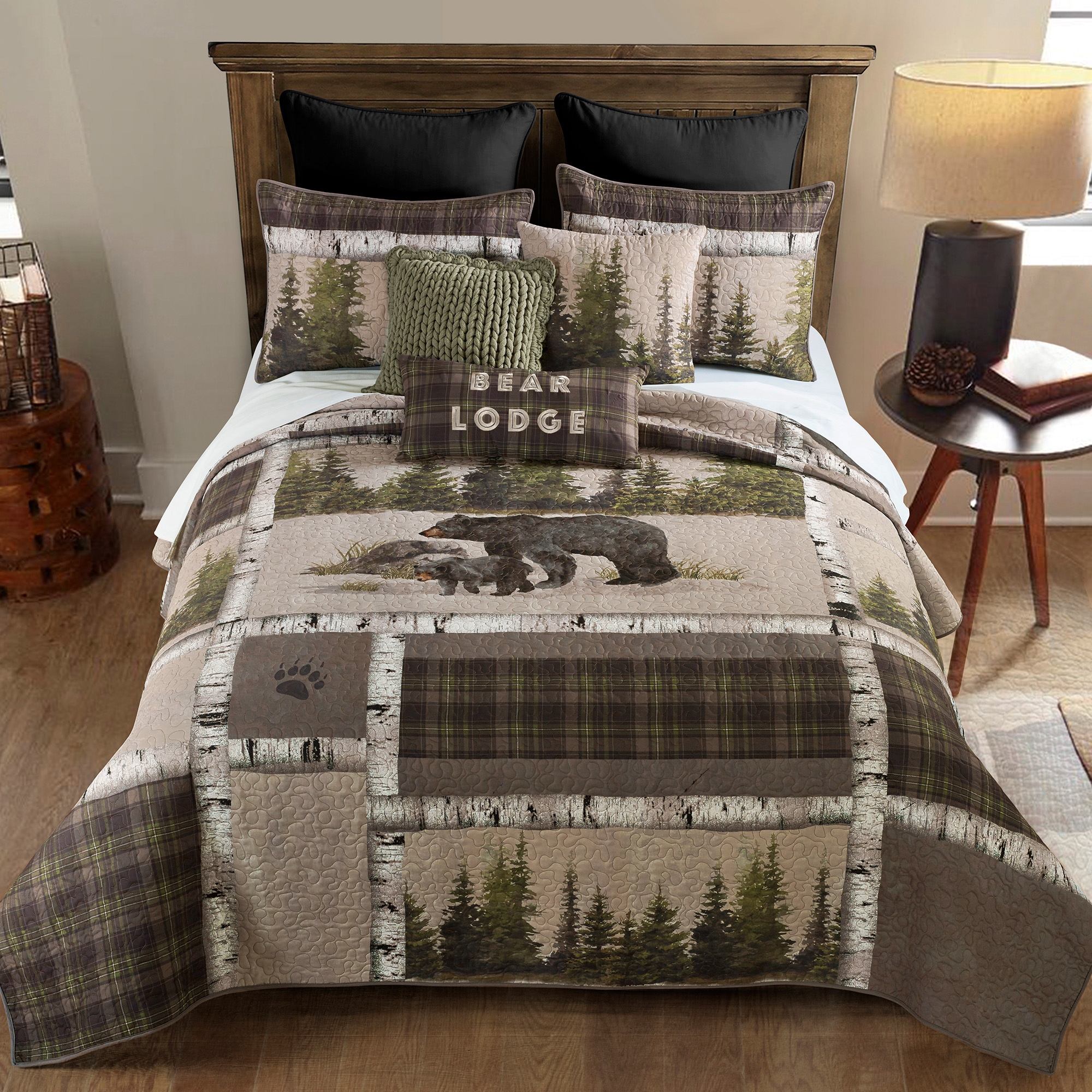 Green Pine Tree Print Square Decorative Pillow