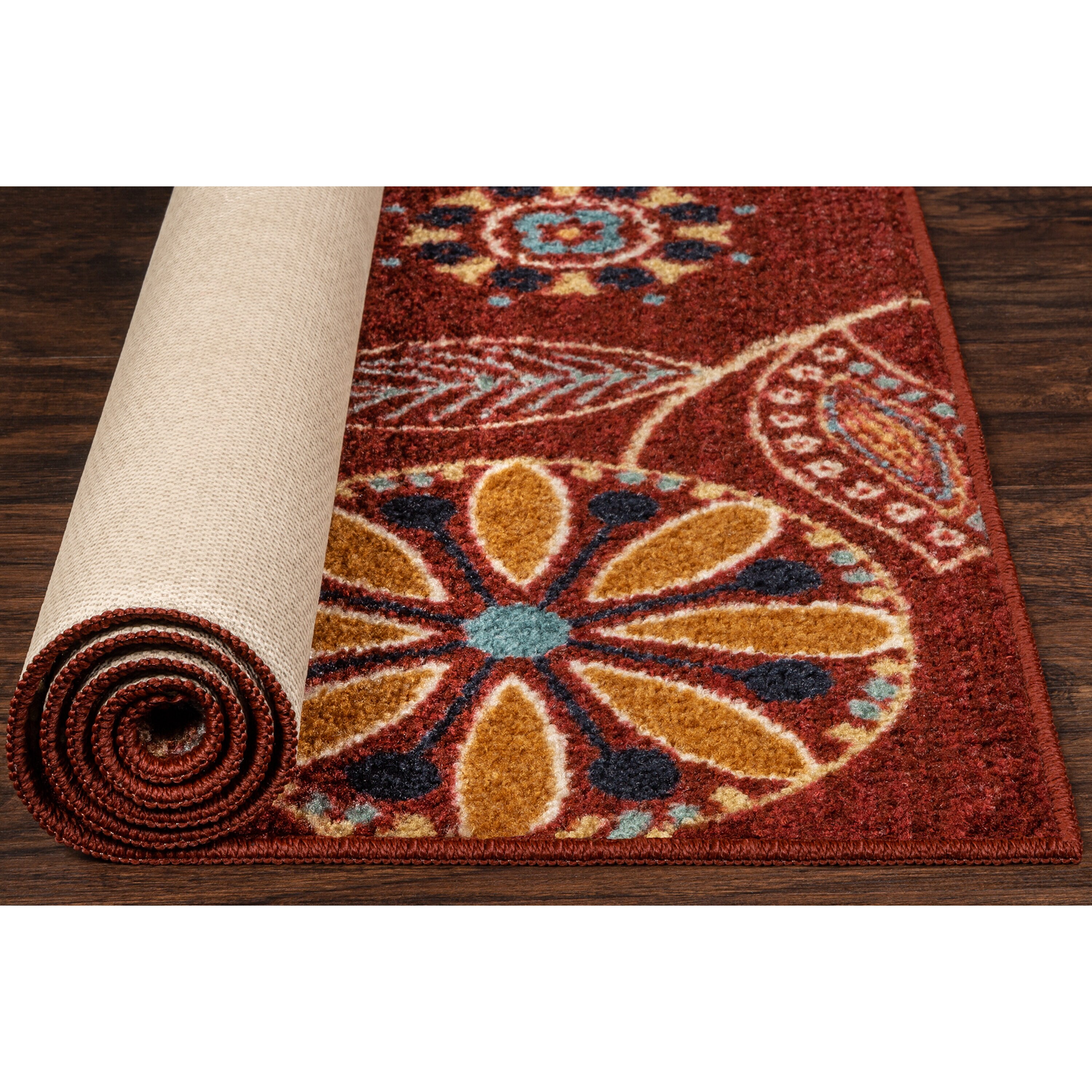 Merlot Red Floral Tufted Synthetic 5' x 7' Area Rug