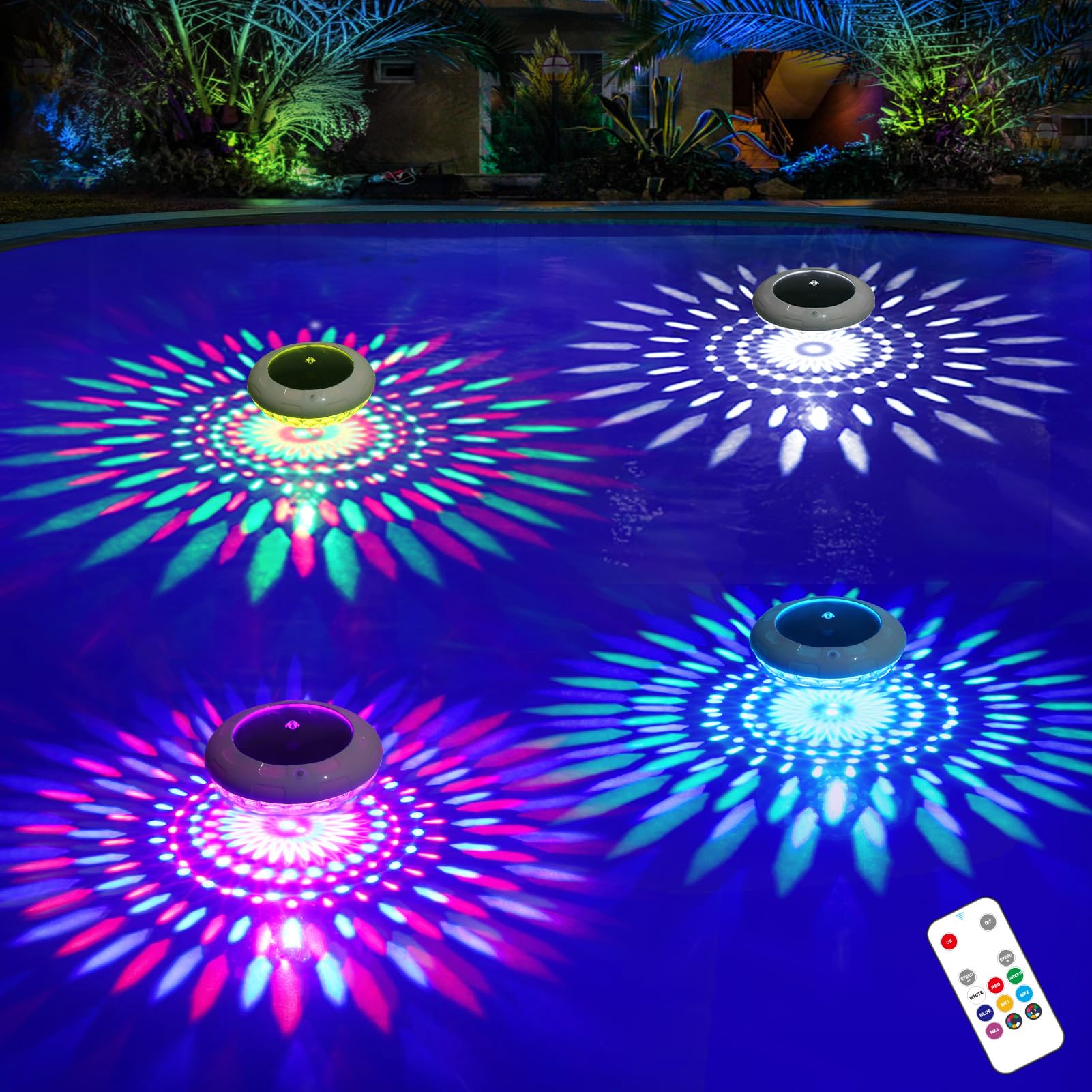 Phewnyzo Floating Pool Lights with Remote 6.5 Inch RGB Color Changing ...