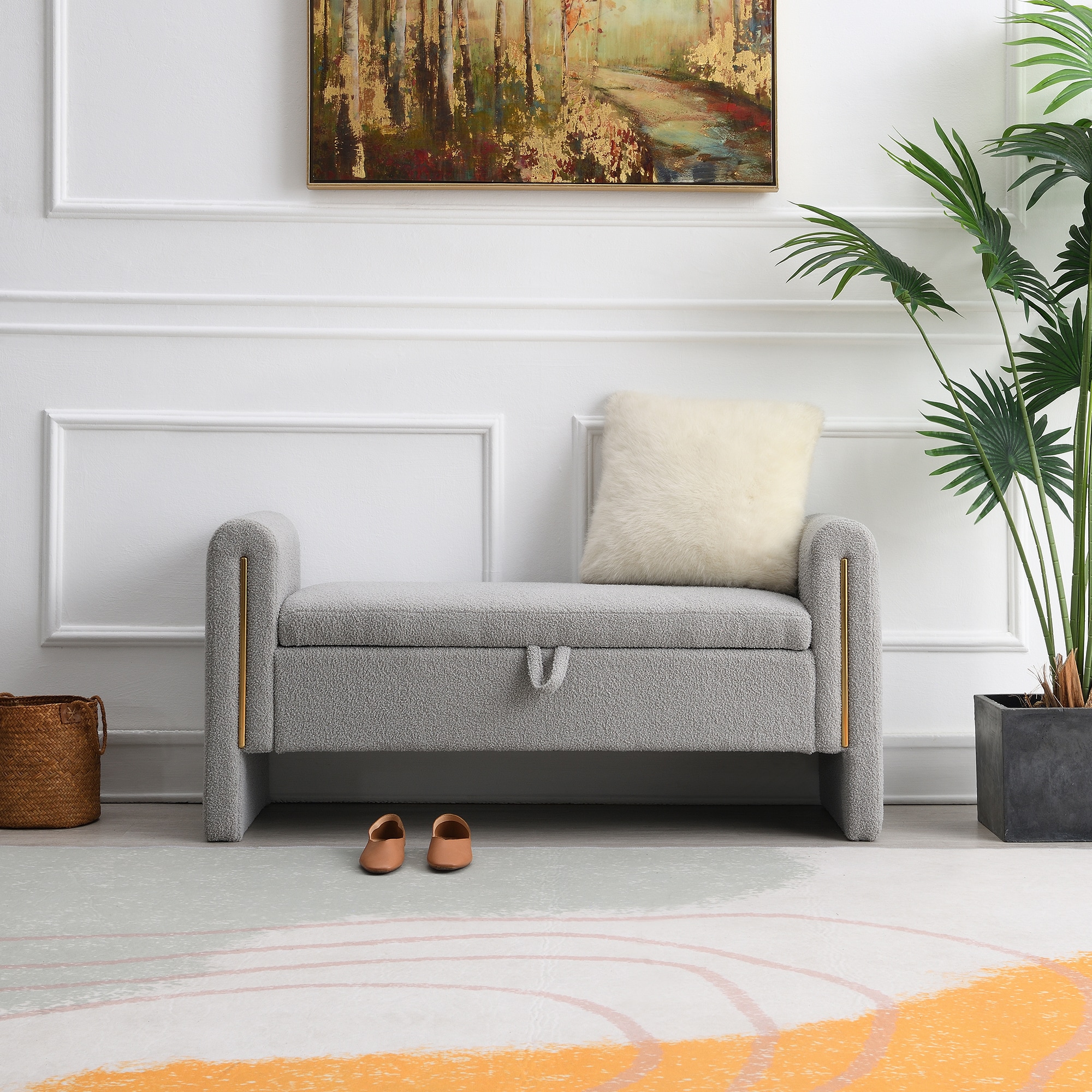KTMBDW W2671P208548 Modern Storage Ottoman Bench - Upholstered Teddy Bed End Bench Vanity Bench Large Ottoman for Living Room Bedroom -Gray