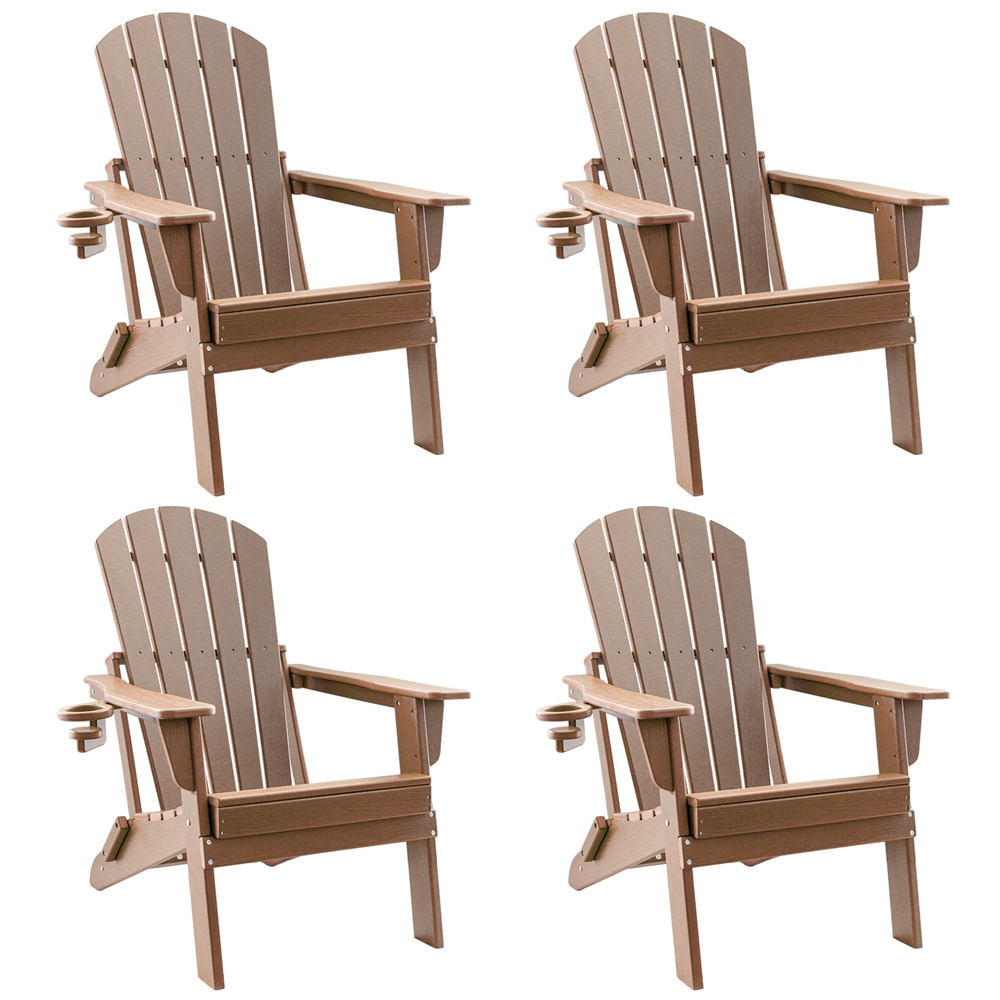 Upland YYFAC-TK4 Adirondack Chair Set of 4 Teak HDPE Frame Swivel Adirondack Chair with Solid Seat