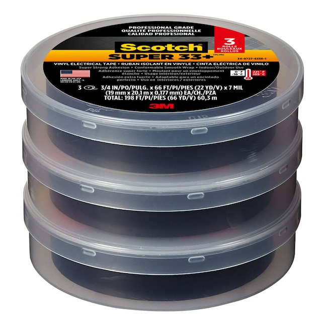 Scotch Super 33+ 0.75-in x 66-ft Vinyl Electrical Tape Black (3-Pack) in  the Electrical Tape department at