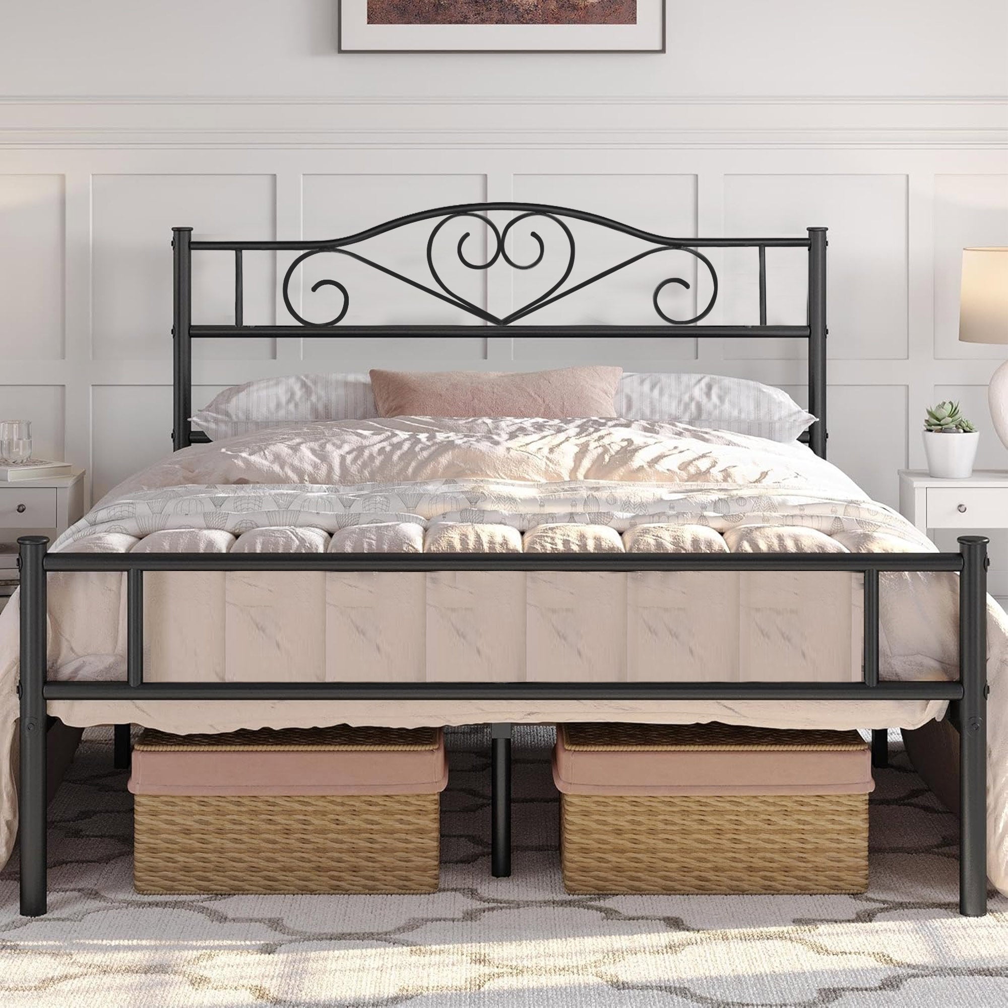 Vecelo LOE-YT-Q11 Queen Size Bed Frame Metal Slats Support Platform