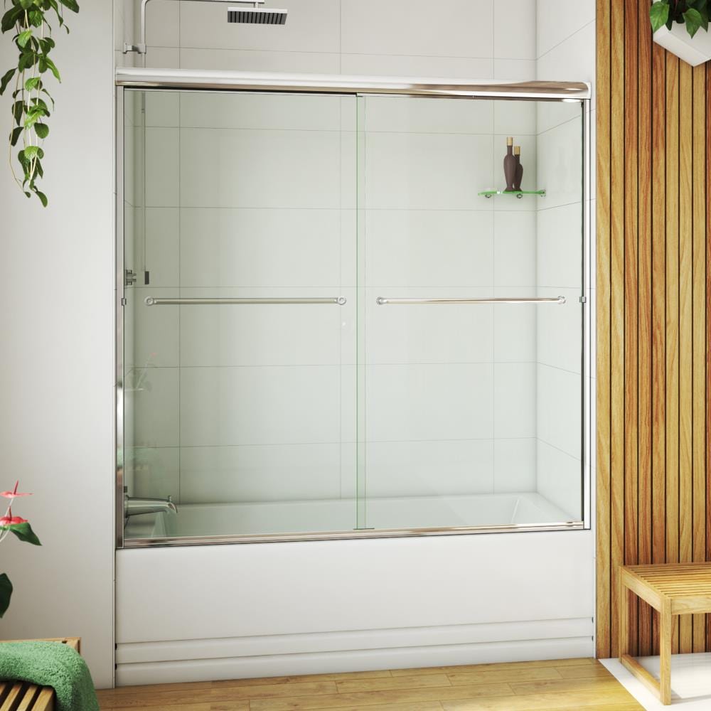 Arizona Shower Door ET16657CHCLT Euro Polished Chrome 62-in to 66-in W x 57.375-in H Semi-frameless Bypass Sliding Bathtub door