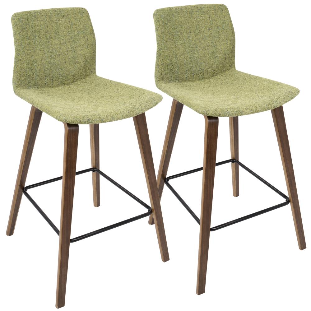 LumiSource B26-CABO WL+GN2 Cabo Set of 2 Walnut, Green 35-in H Bar height Upholstered Wood Bar Stool