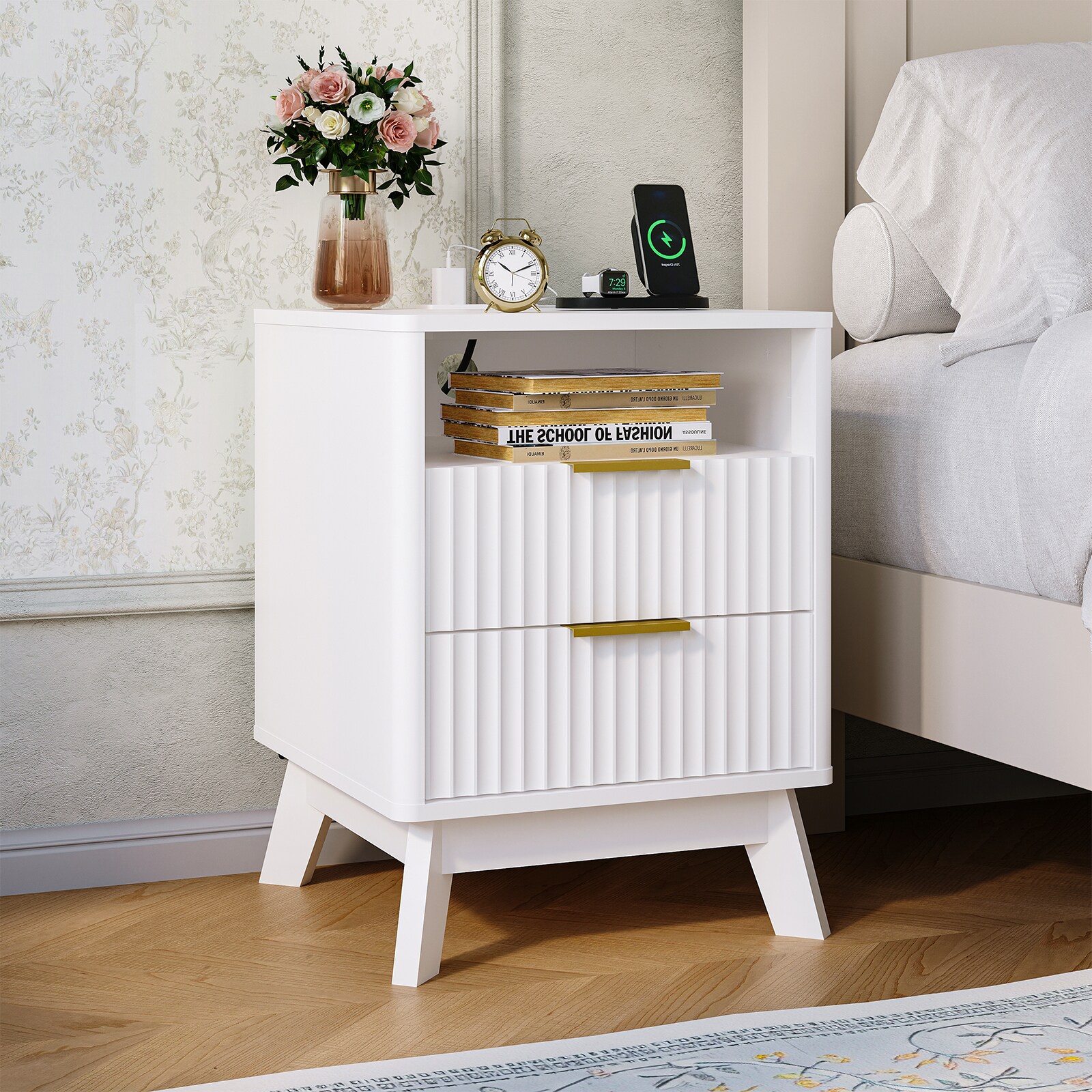 Garvee 2 Drawer Storage Cabinet Vertical Stripe Pattern Mid Century ...