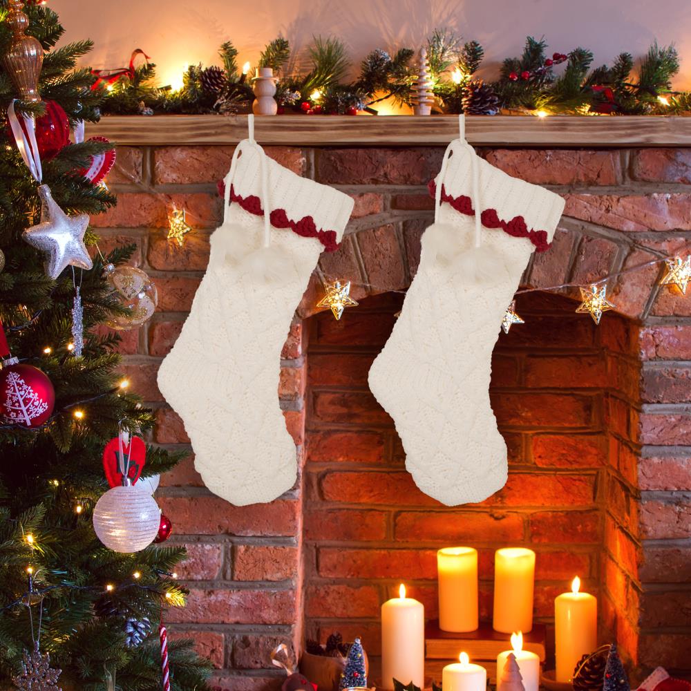  Fireplace Christmas Stockings Christmas Classic with Large  Christmas Stockings Decorations Stockings Hanging Indoor Christmas Knitted  Gifts Home Vintage Stained Glass Sun Catchers (White, One Size) : Home &  Kitchen