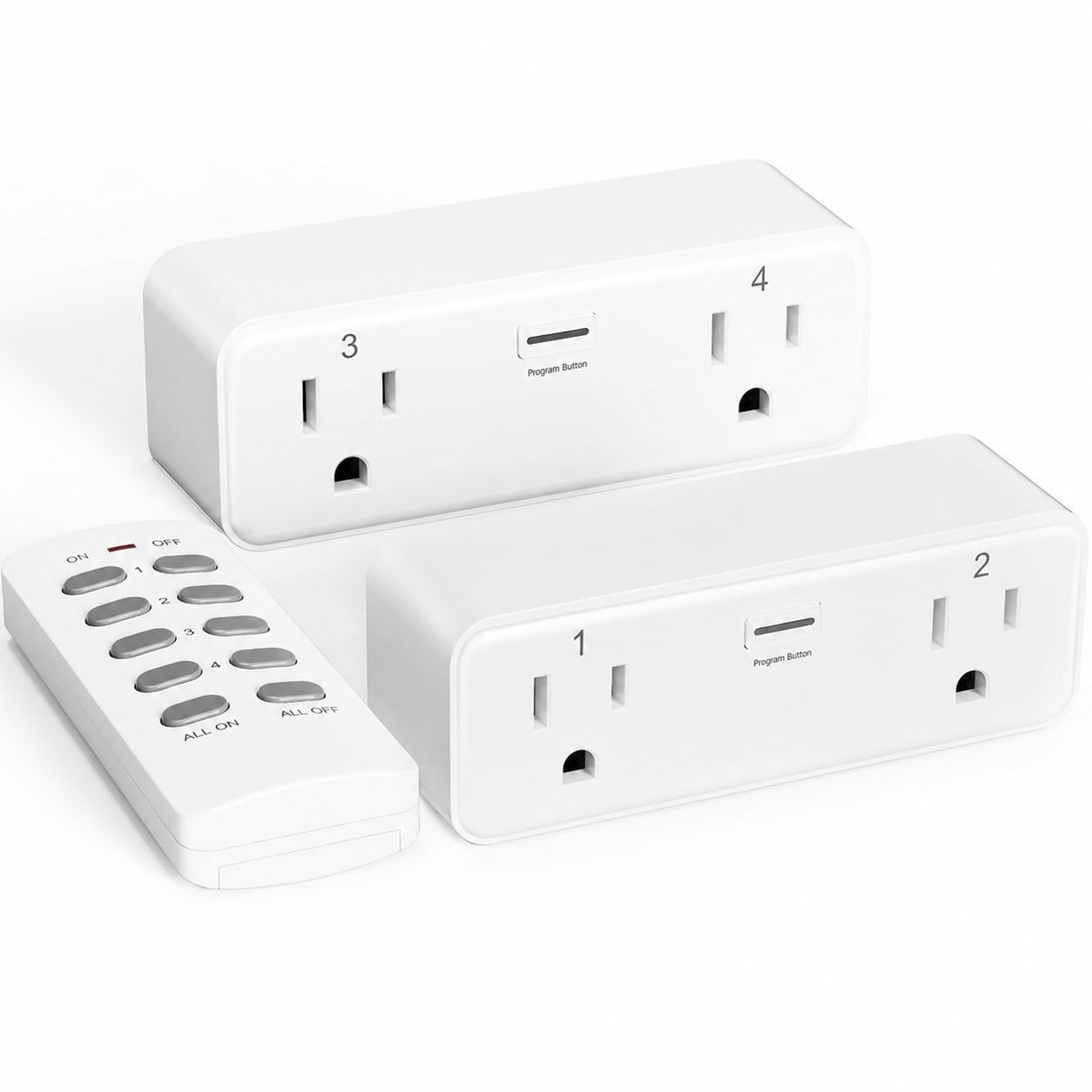 ITOPFOX  Remote Control Outlet Set Wireless Light Switch with Two Independent Sockets 100 Foot Range FCC Certified 15A 1875W White