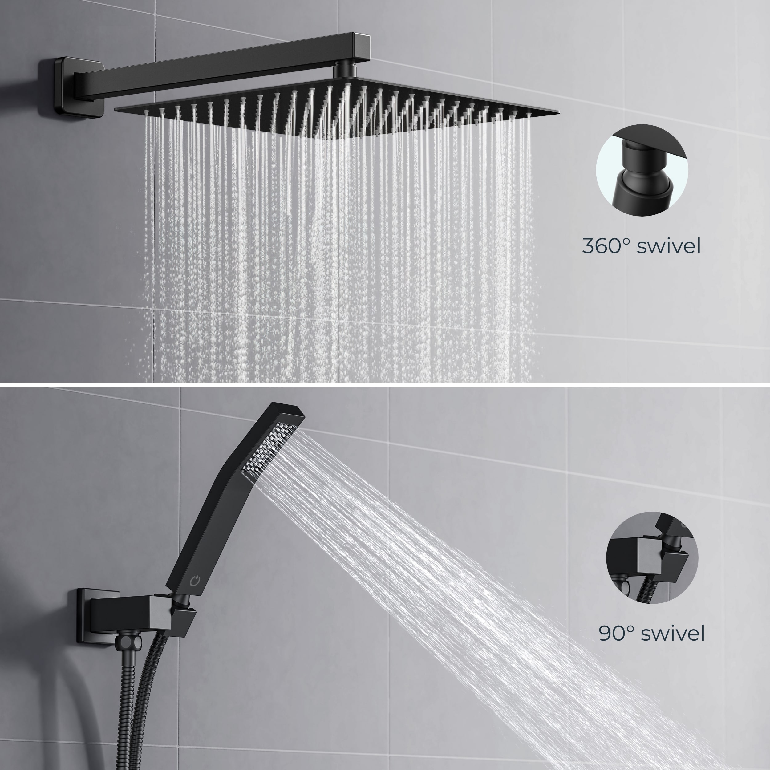 Forious Matte Black 1-handle Multi-function Square Shower Faucet Valve 