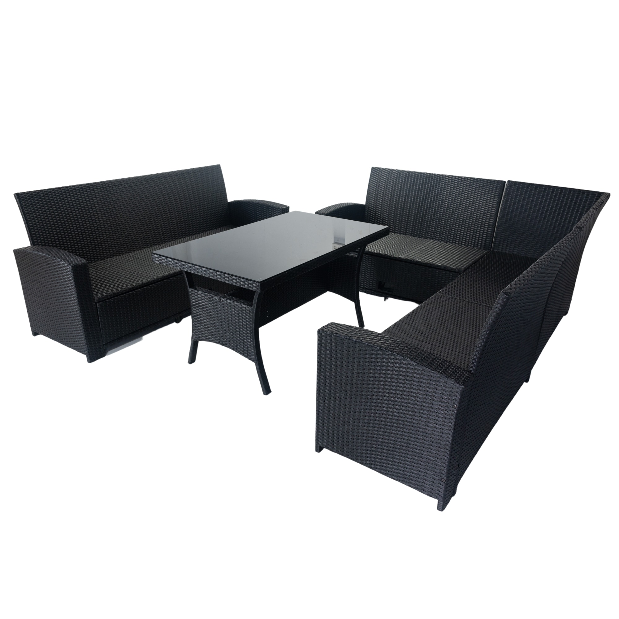 JIMSMAISON BOELEPCS03B-GR 5 -Piece Rattan Patio Sofa Conversation Set with Gray Cushions