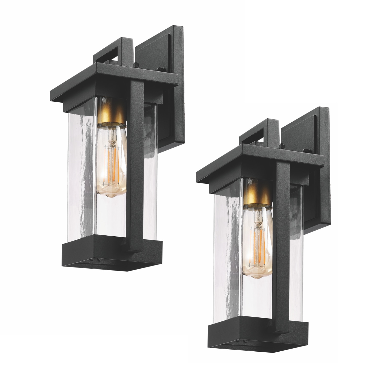 Globe Electric 1 Light Matte Black Outdoor Wall Sconce With Brass Accent And Clear Seeded Glass