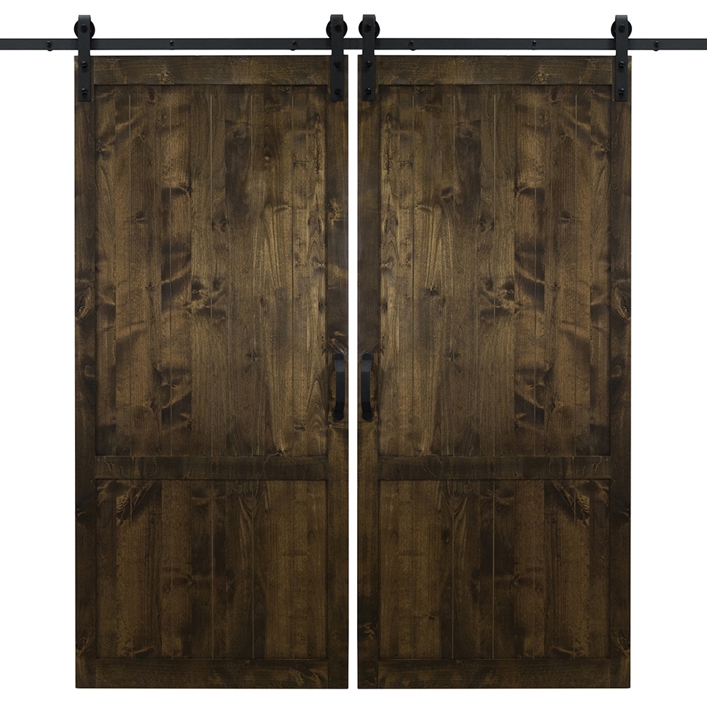 Dogberry DCOUN36DKCHNONEDBHD 36-in x 84-in Dark Chocolate Knotty alder Wood Solid core Double Barn Door (Hardware Included)