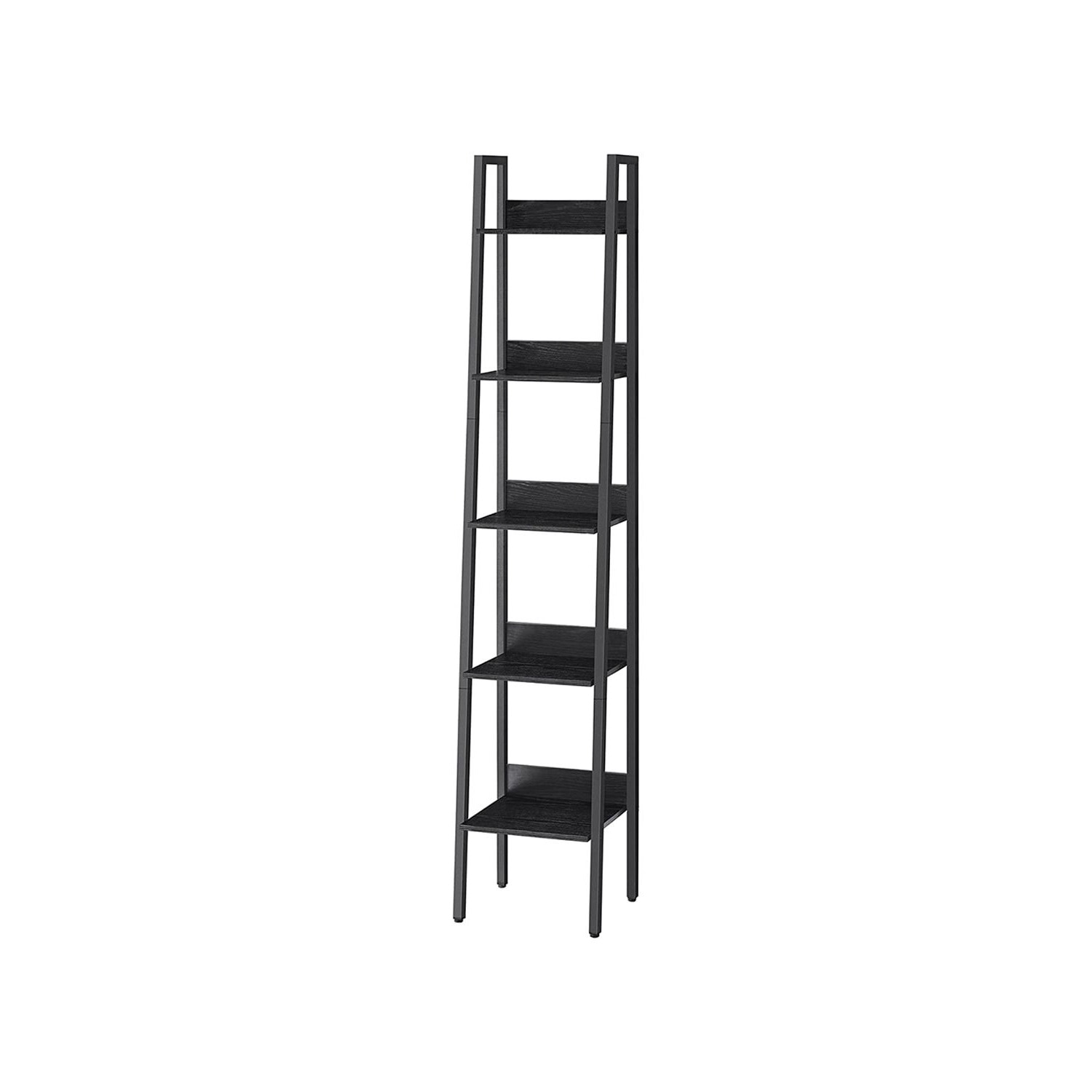 Slickblue Rustic Finish Ebony Black/Camel Brown Narrow Ladder Bookcase with 5-Shelf for Living Room Bedroom or Office