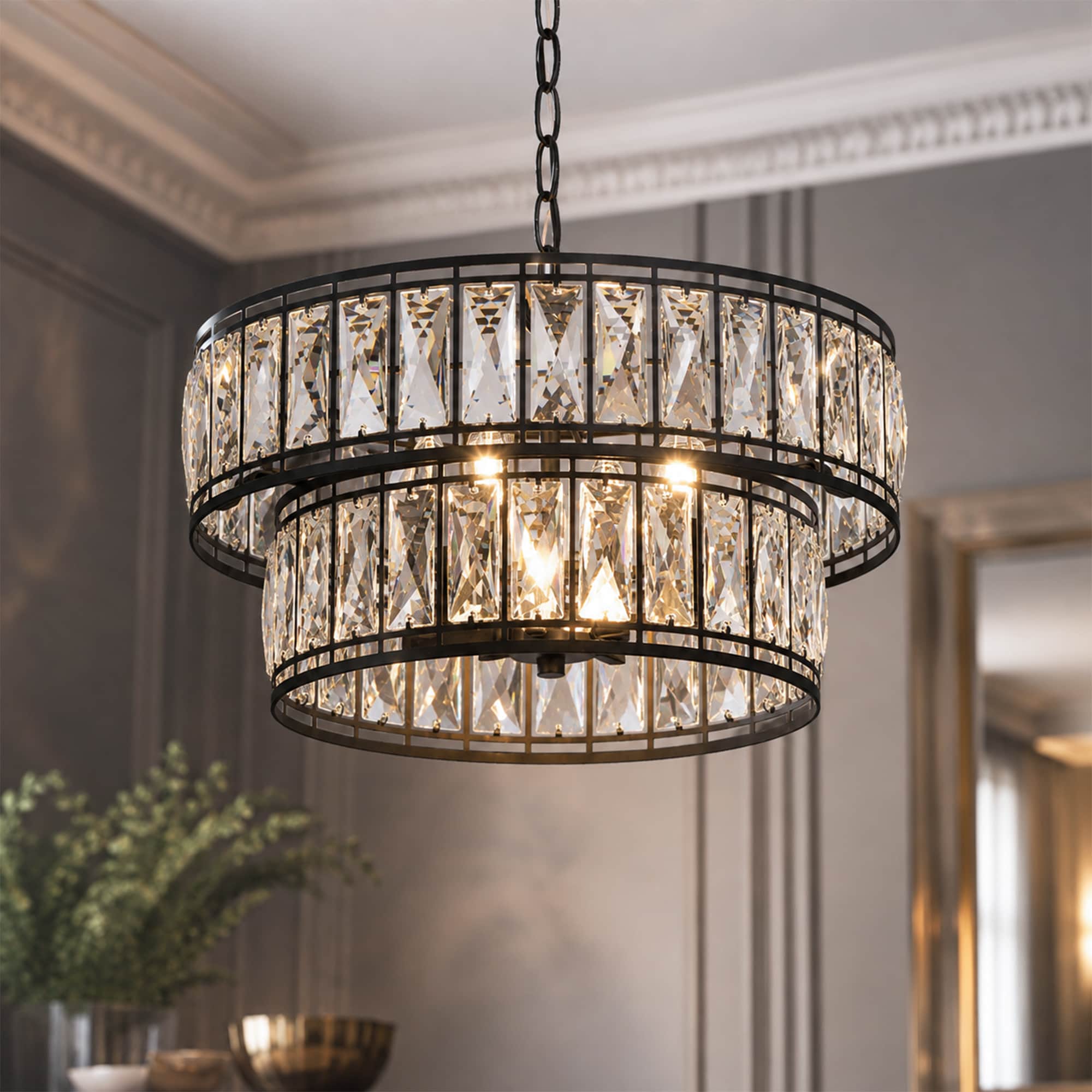 LNC Ballet 4 -Light Matte Black Crystal Clear glass Glass Chandelier