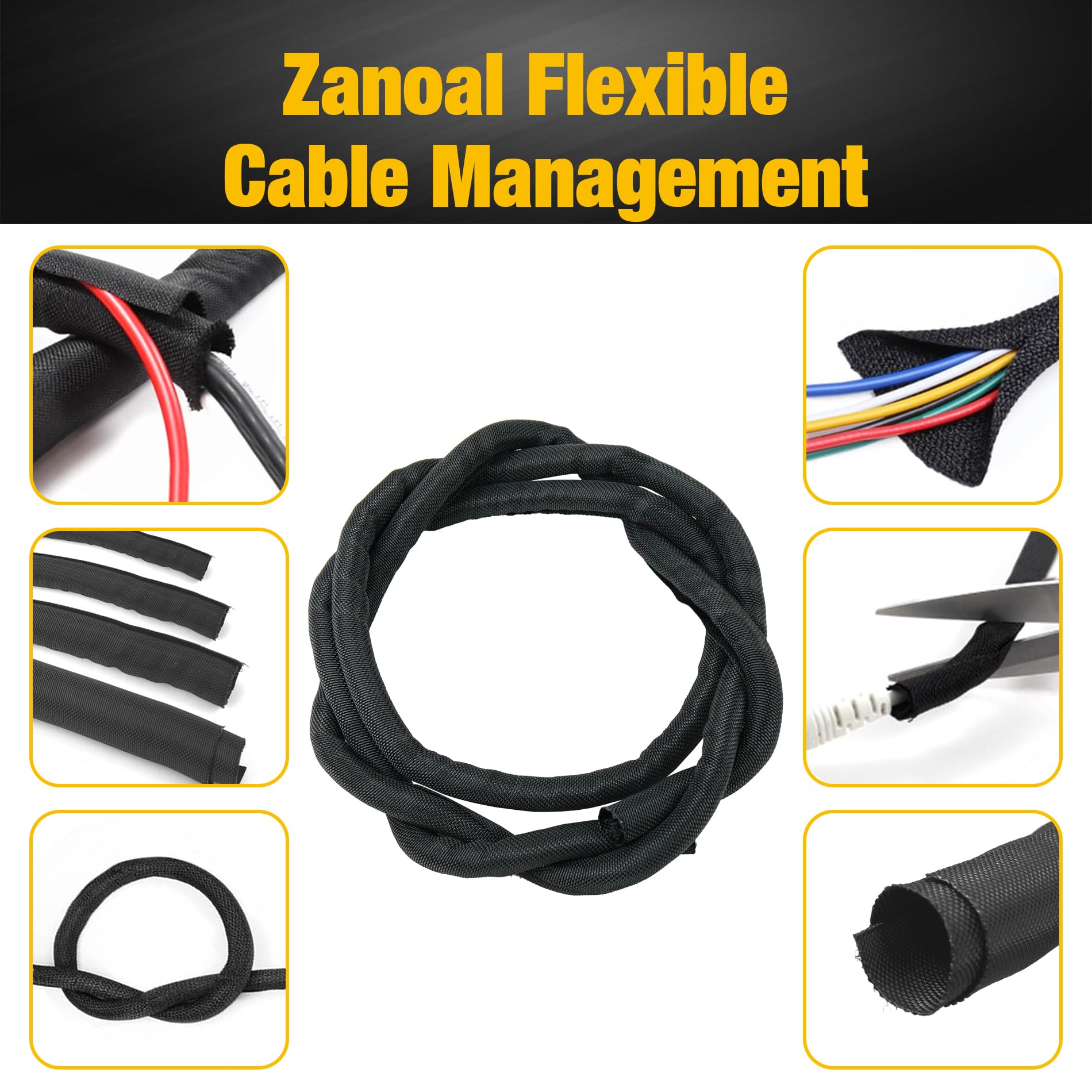 KHKFY 300 Inch Self Wrapping Split Braided Sleeve Cable Management ...
