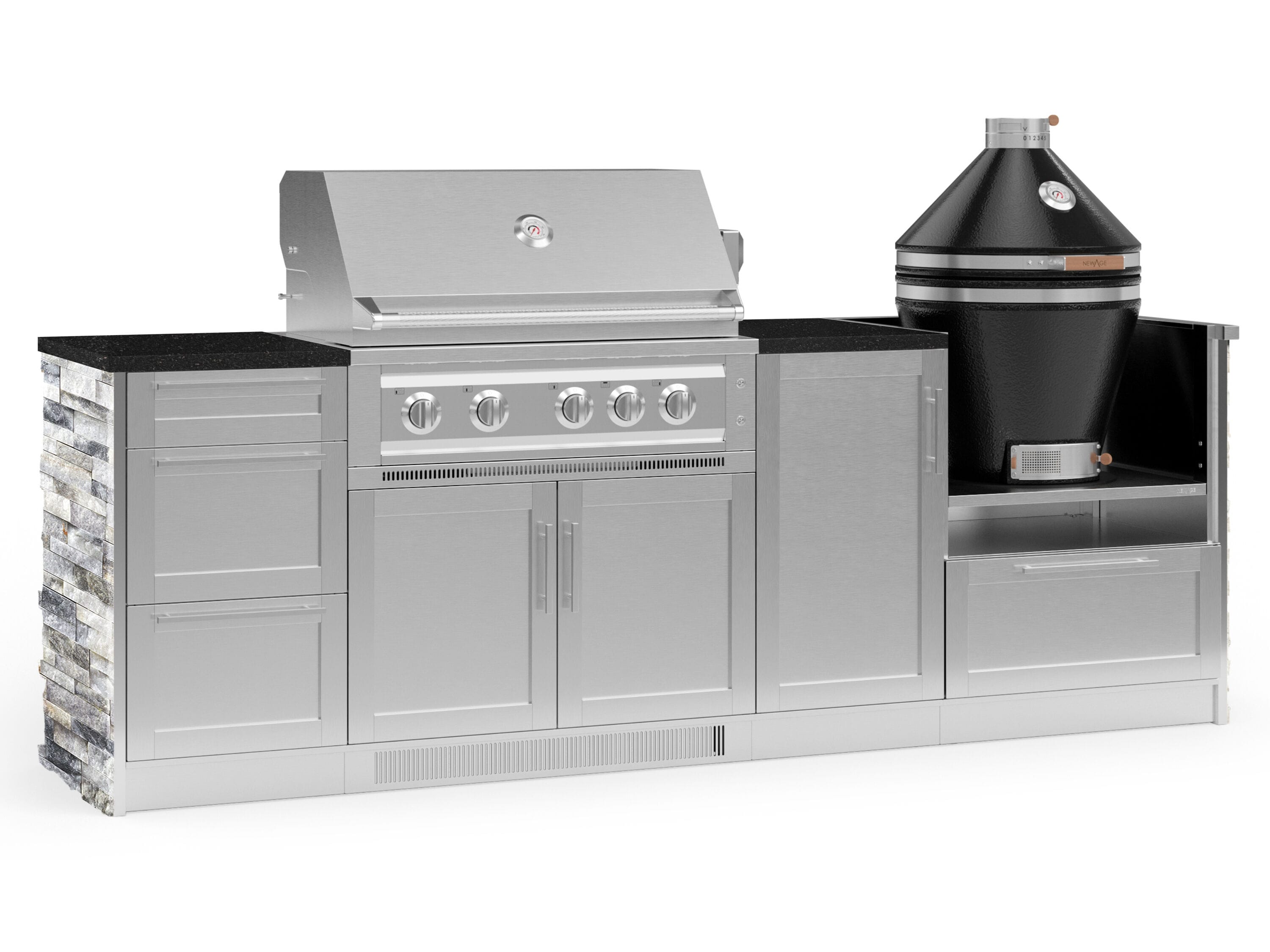 NewAge Products 68817 Signature Series Cabinets Platinum Grill 8 -Piece 103.16-in W x 25.5-in D x 57.5-in H Modular Outdoor Kitchen Set 5 Burners