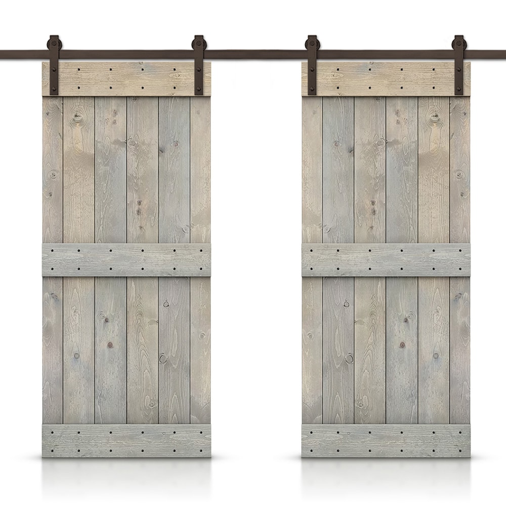 CALHOME CN+(2)AB-79+03-38SKG 76-in x 84-in Smoke Gray Stained Wood Solid core Double Barn Door (Hardware Included)